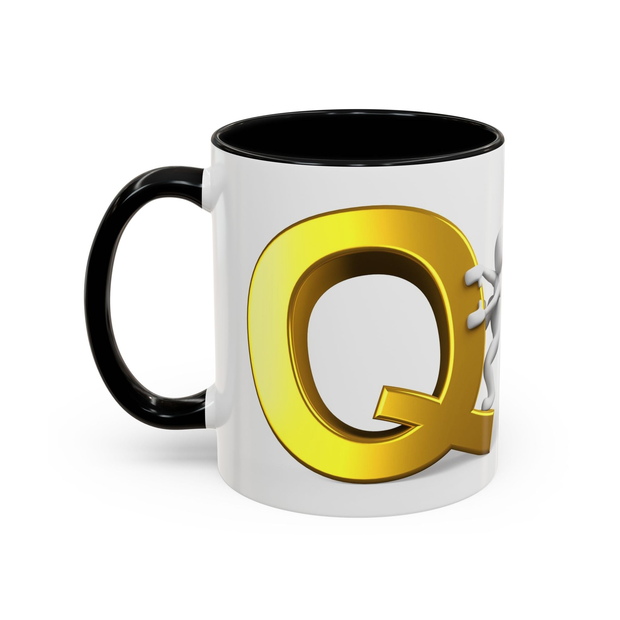 3D Gold Letter Q with Climbing Figure Mug | Accent Coffee Mug 11oz 15oz