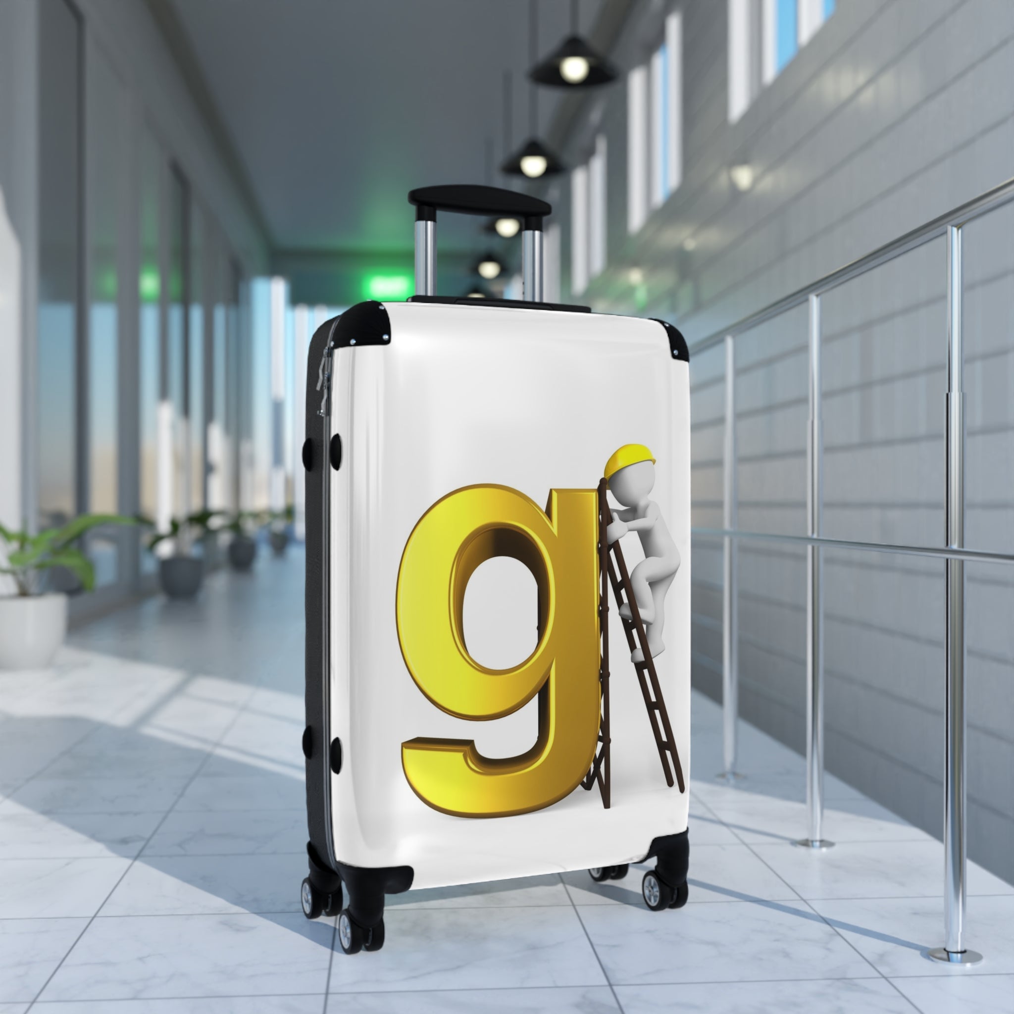 Yellow Letter G with Worker Illustration Suitcase | Personalized Luggage