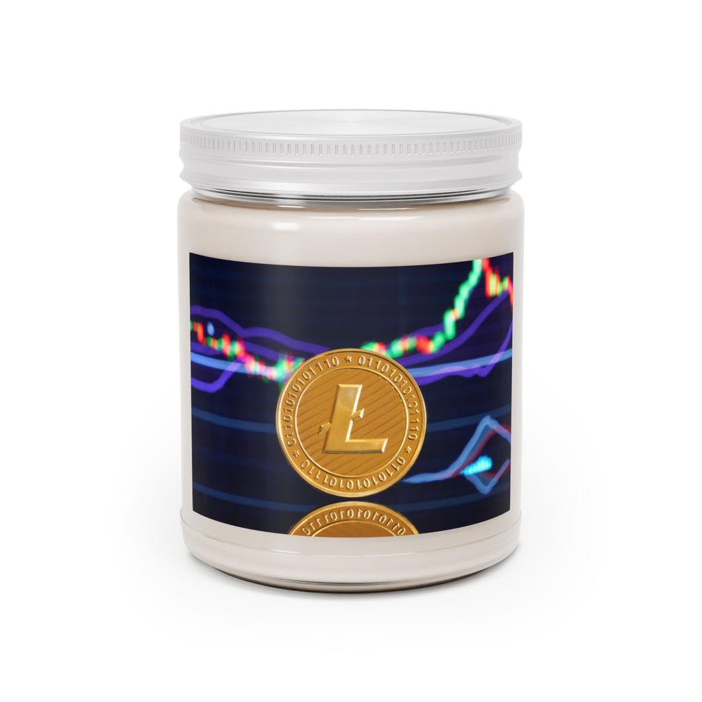 Litecoin Crypto Coin Candle, Soy Candle 9oz | Trading Chart Graphic