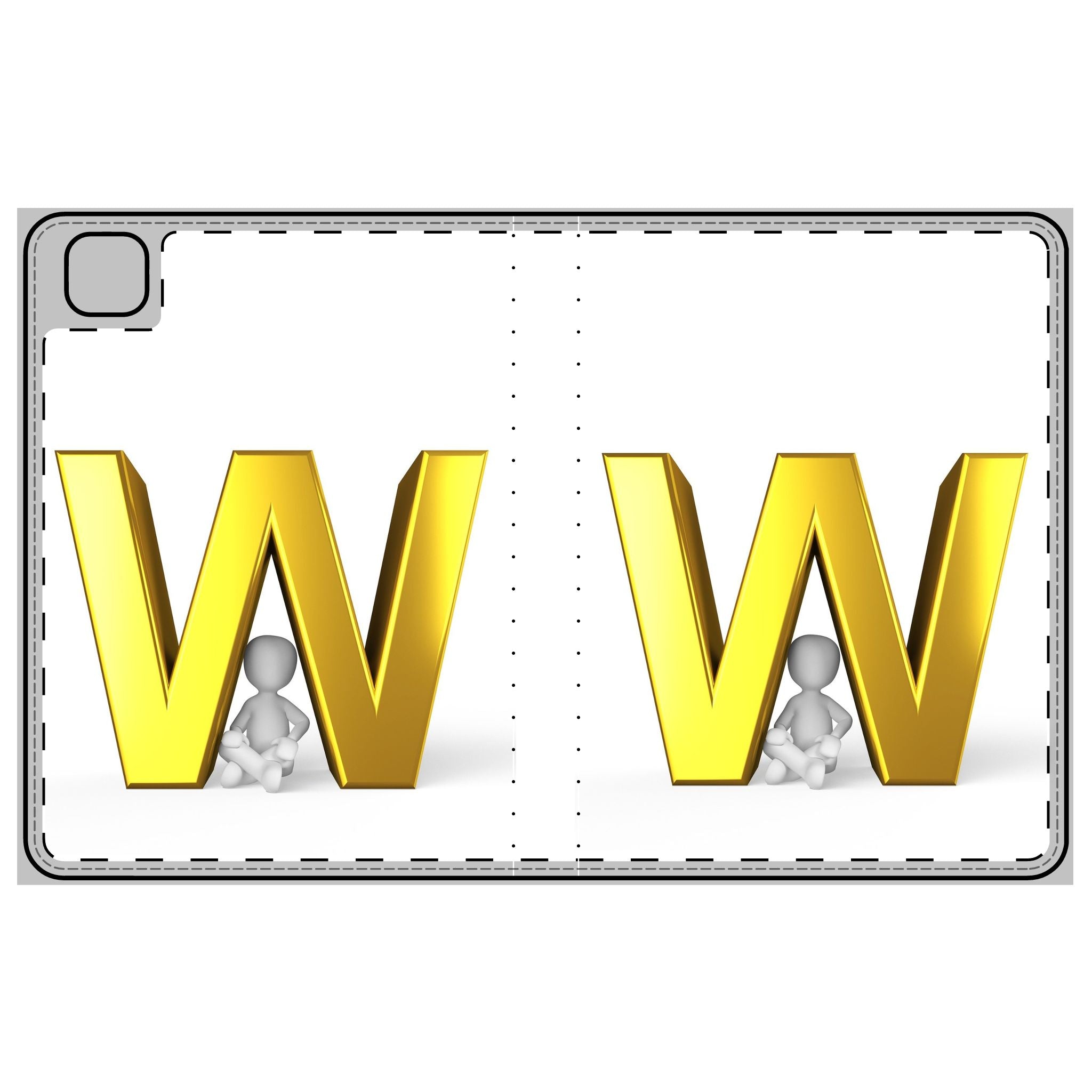 Étui Folio pour Tablette avec Lettre W en Or 3D | Housse Initiale Monogramme