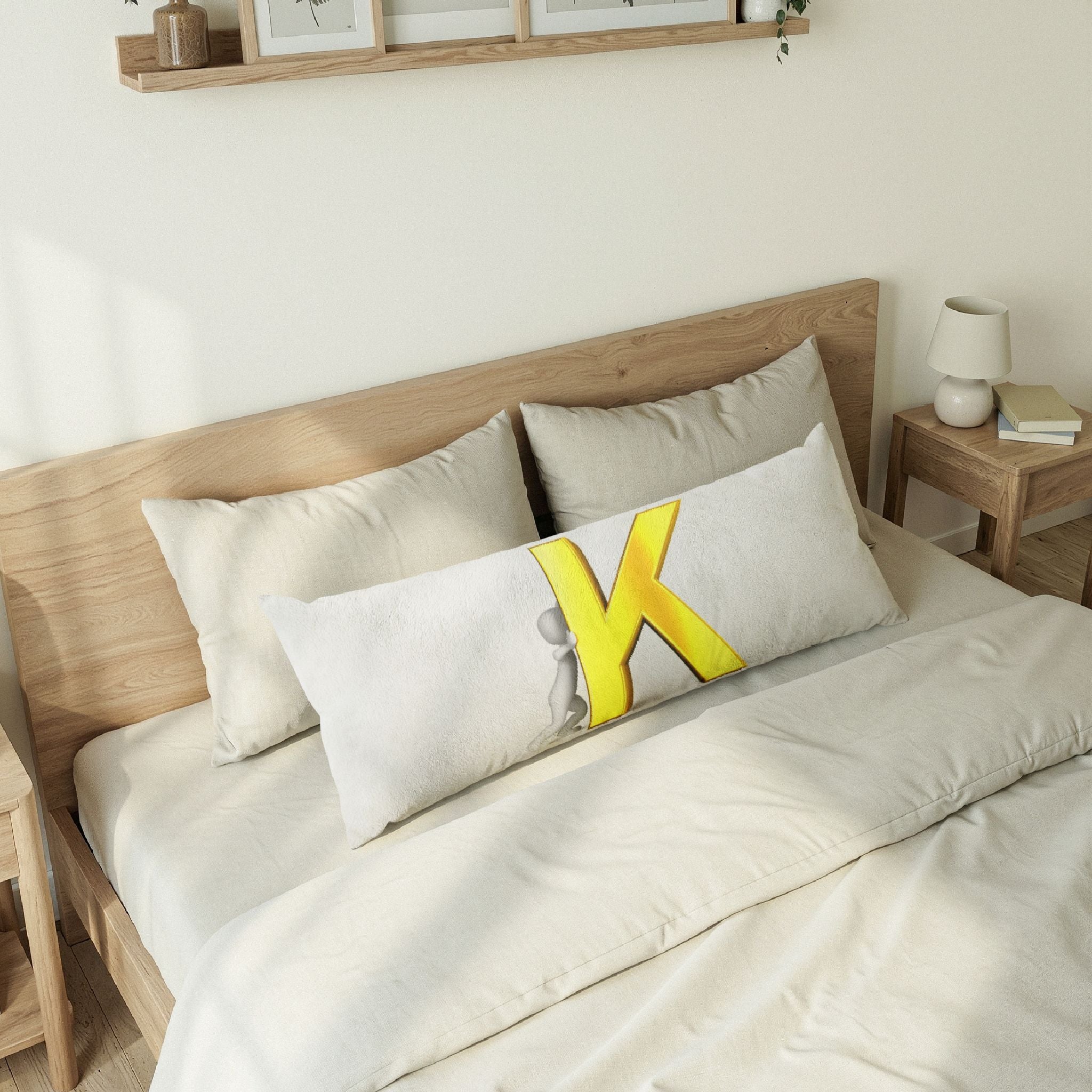 Letter K with 3D Figure Body Pillow | Alphabet Initial Monogram Pillowcase