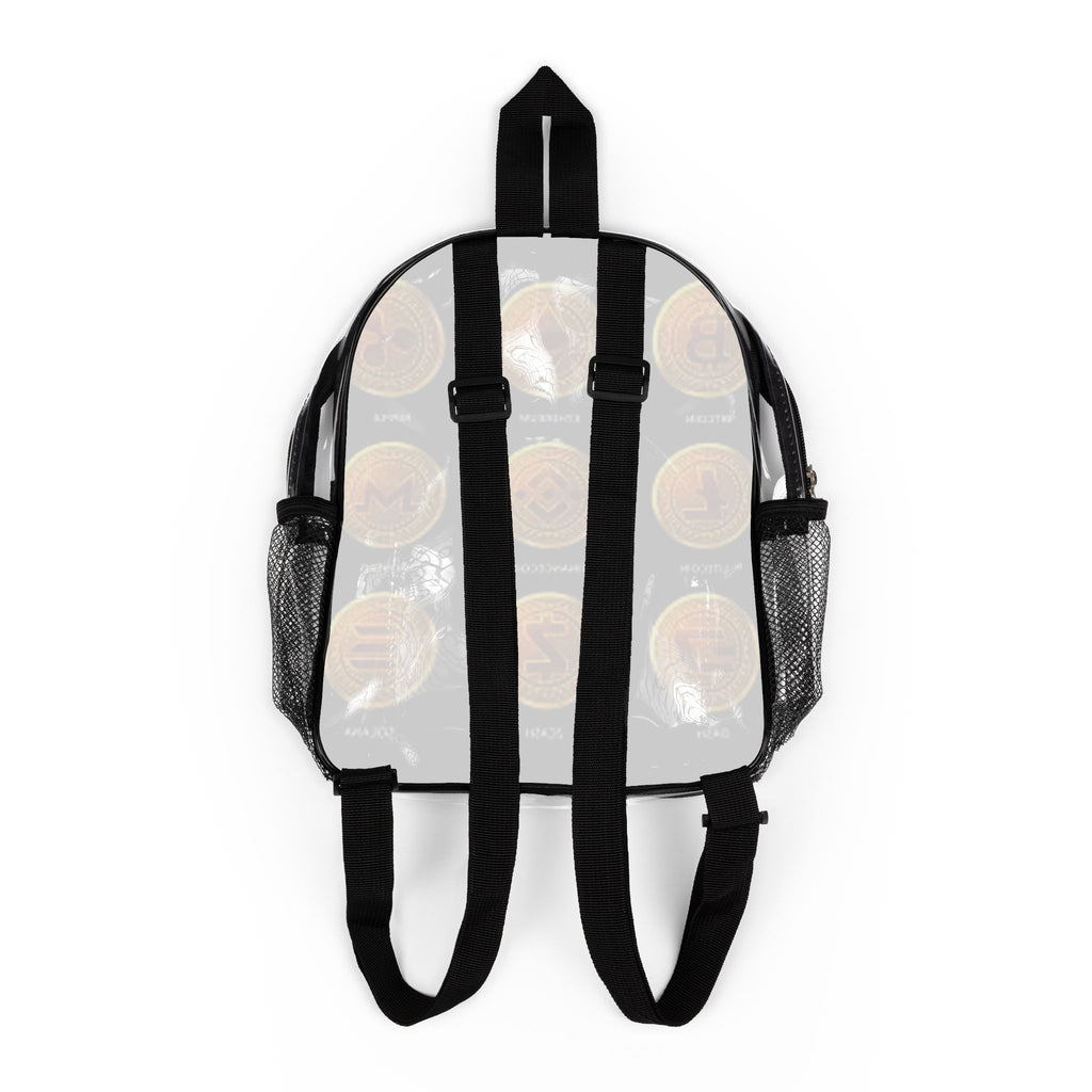 Cryptocurrency Coin Pattern Clear Stadium Backpack | Transparent Coin Design