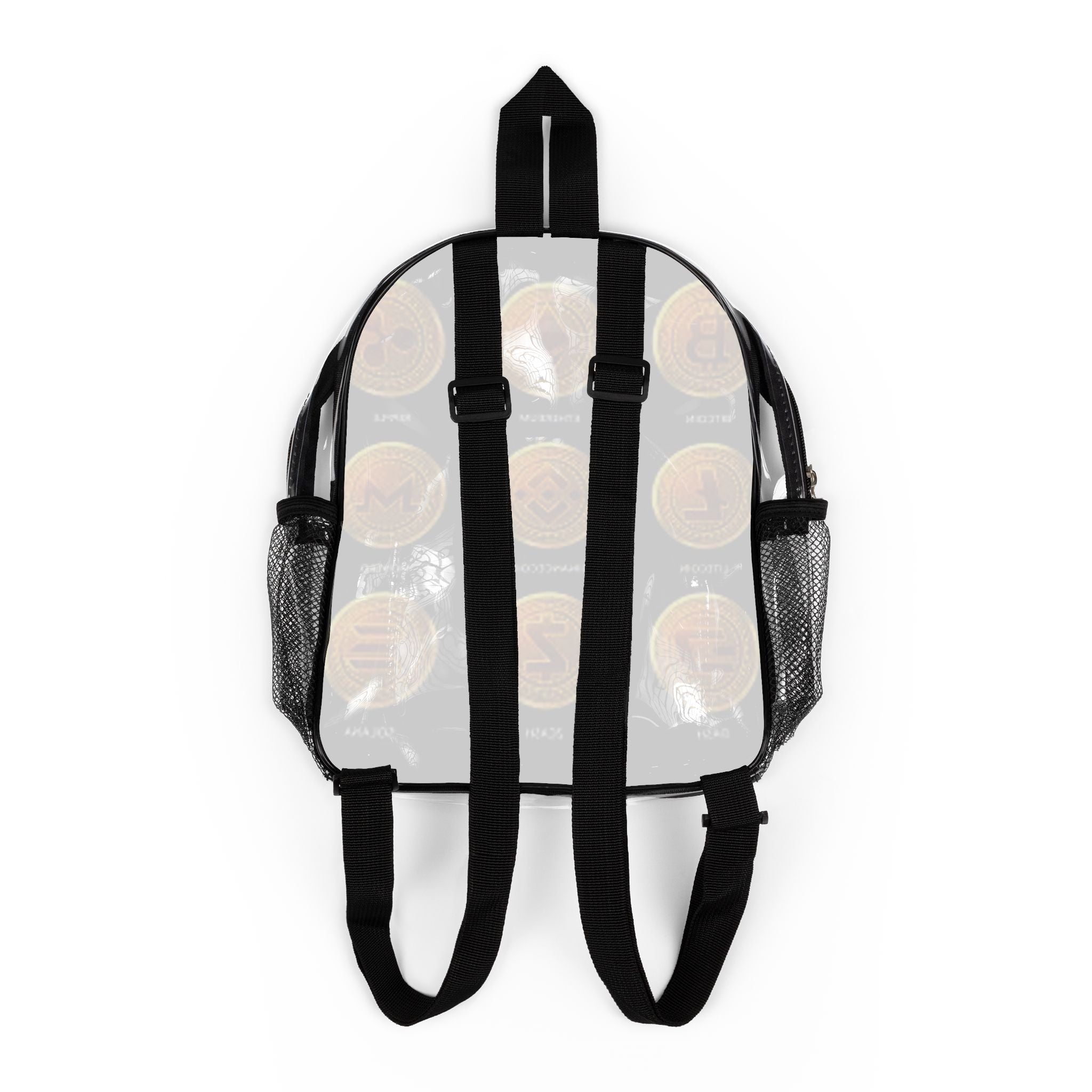 Cryptocurrency Coin Pattern Clear Stadium Backpack | Transparent Coin Design