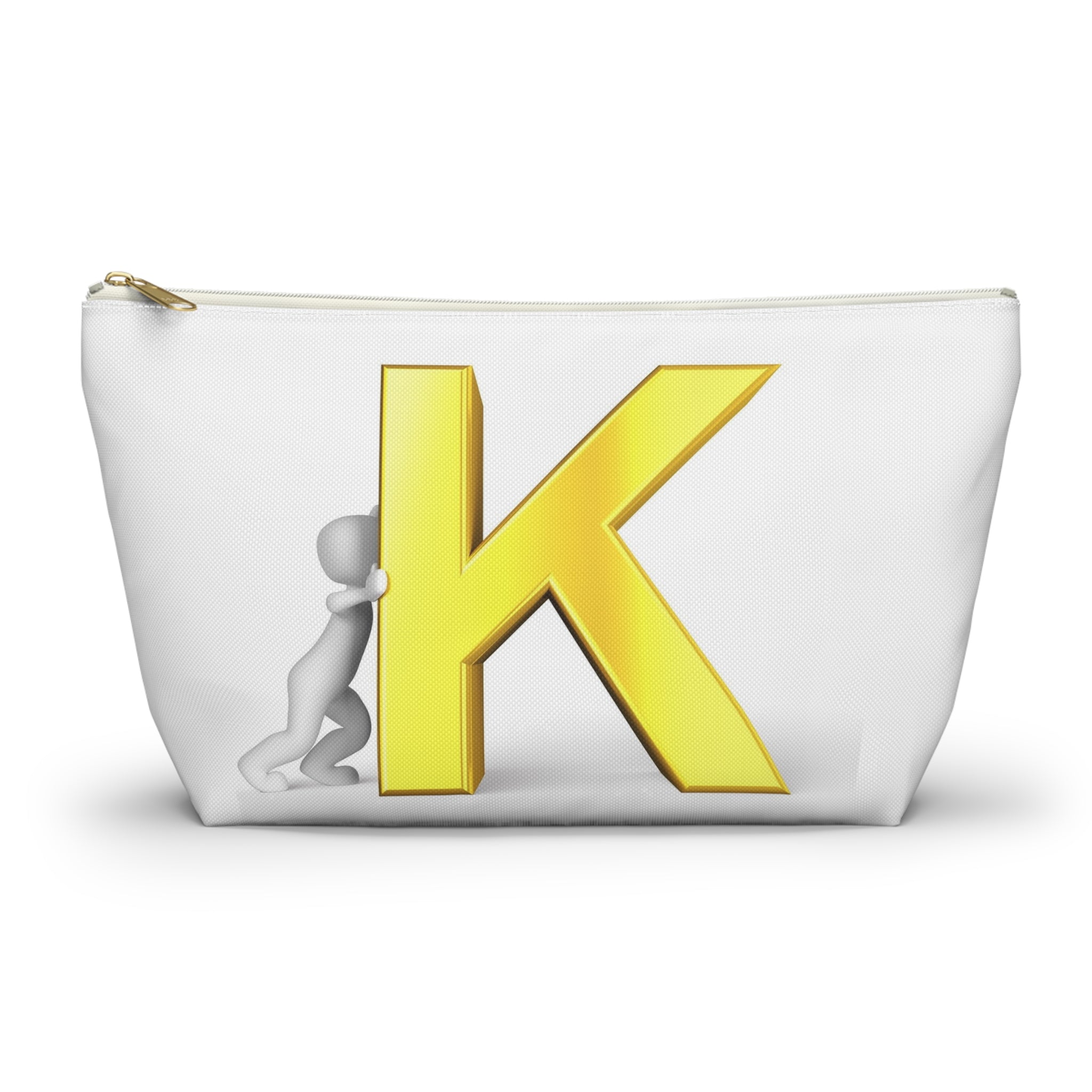 Yellow Letter K Monogram Accessory Pouch | Initial K Makeup Bag