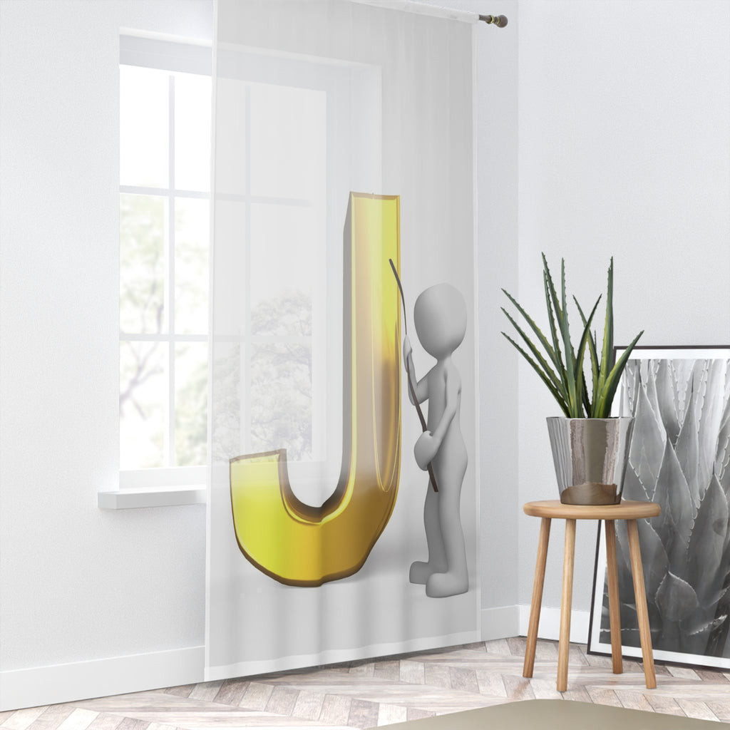 Gold Letter J with Stick Figure Window Curtain | Monogram Initial Curtain