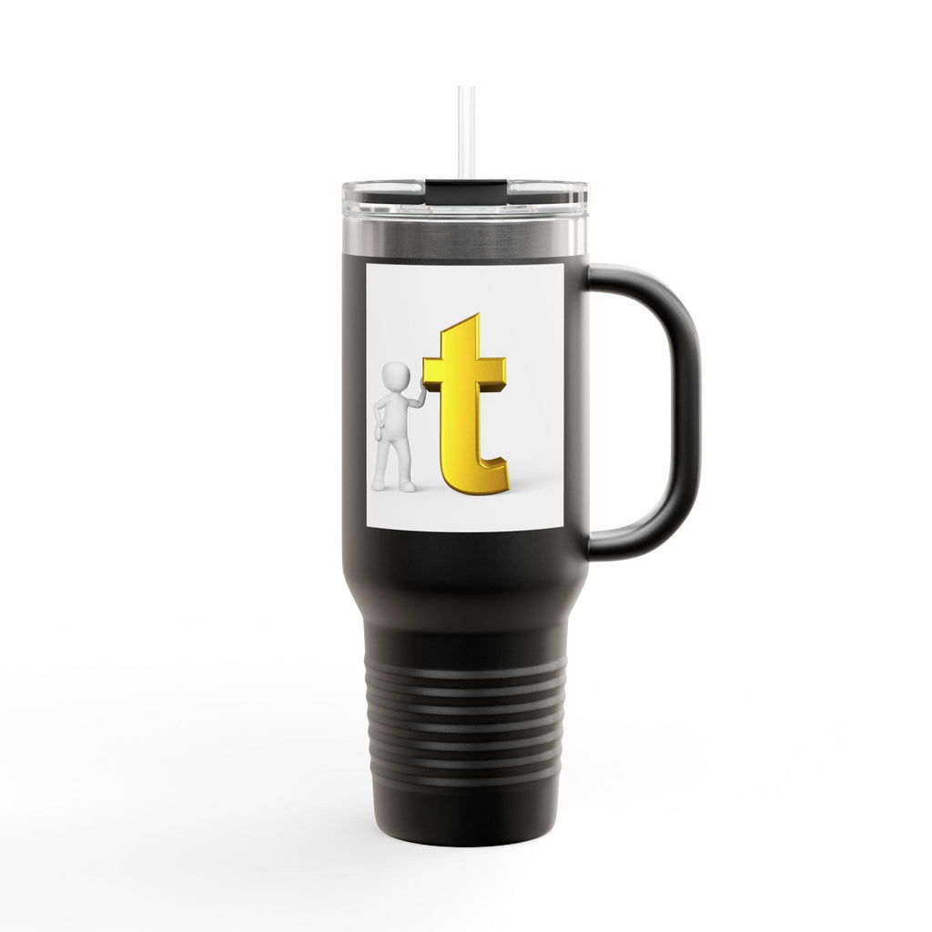 3D Stick Figure with Gold Letter T Insulated Travel Mug 40oz | Tall Tumbler