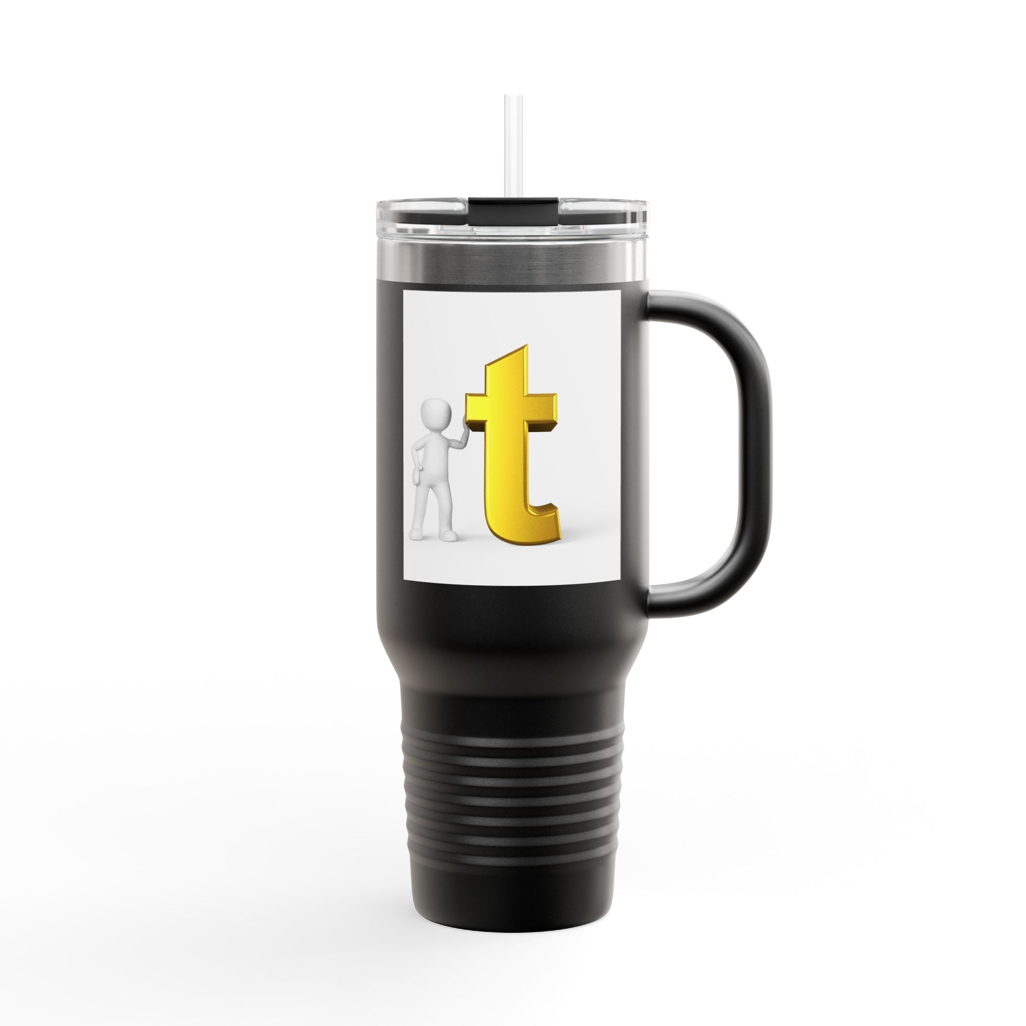 3D Stick Figure with Gold Letter T Insulated Travel Mug 40oz | Tall Tumbler
