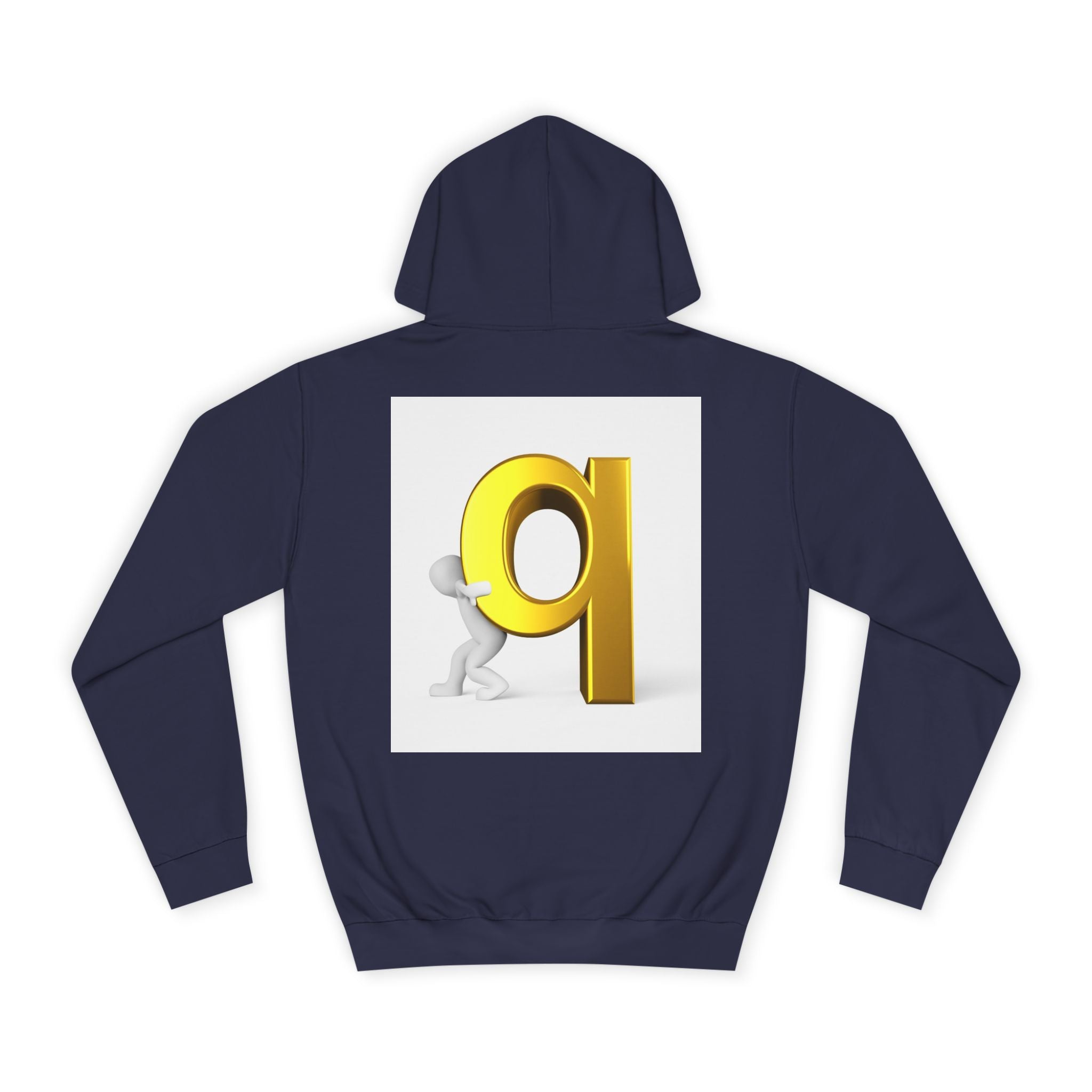 Gold Letter Q Hoodie | 3D Figure Pushing Q Graphic