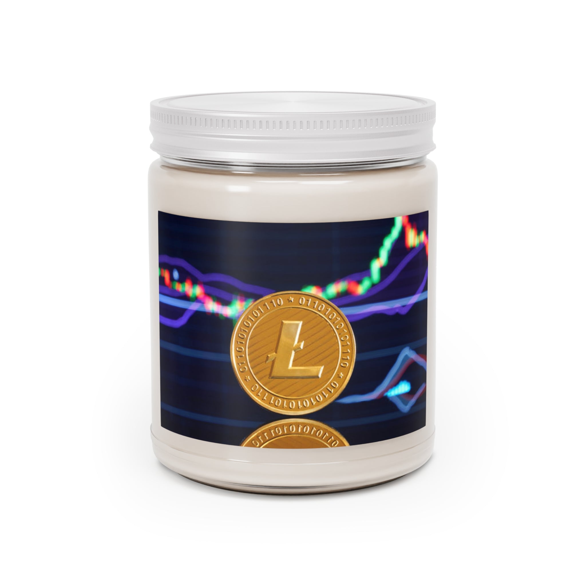 Litecoin Crypto Coin Candle, Soy Candle 9oz | Trading Chart Graphic