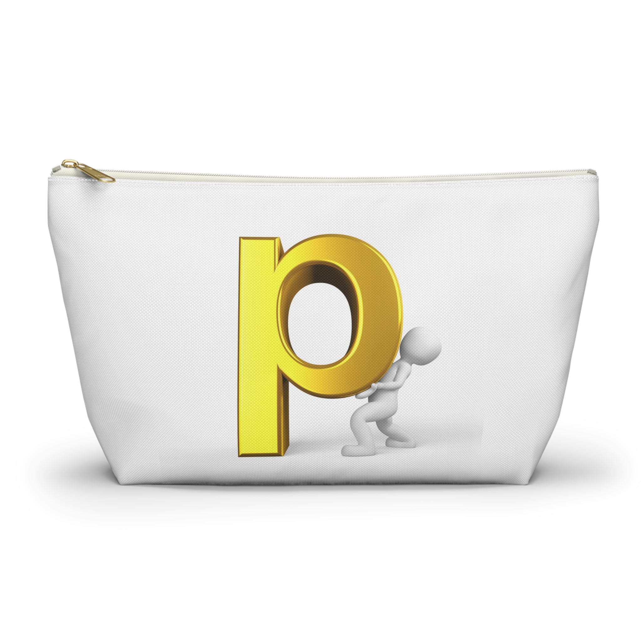 Gold Letter P Monogram Accessory Pouch | T-Bottom Zippered Cosmetic Bag