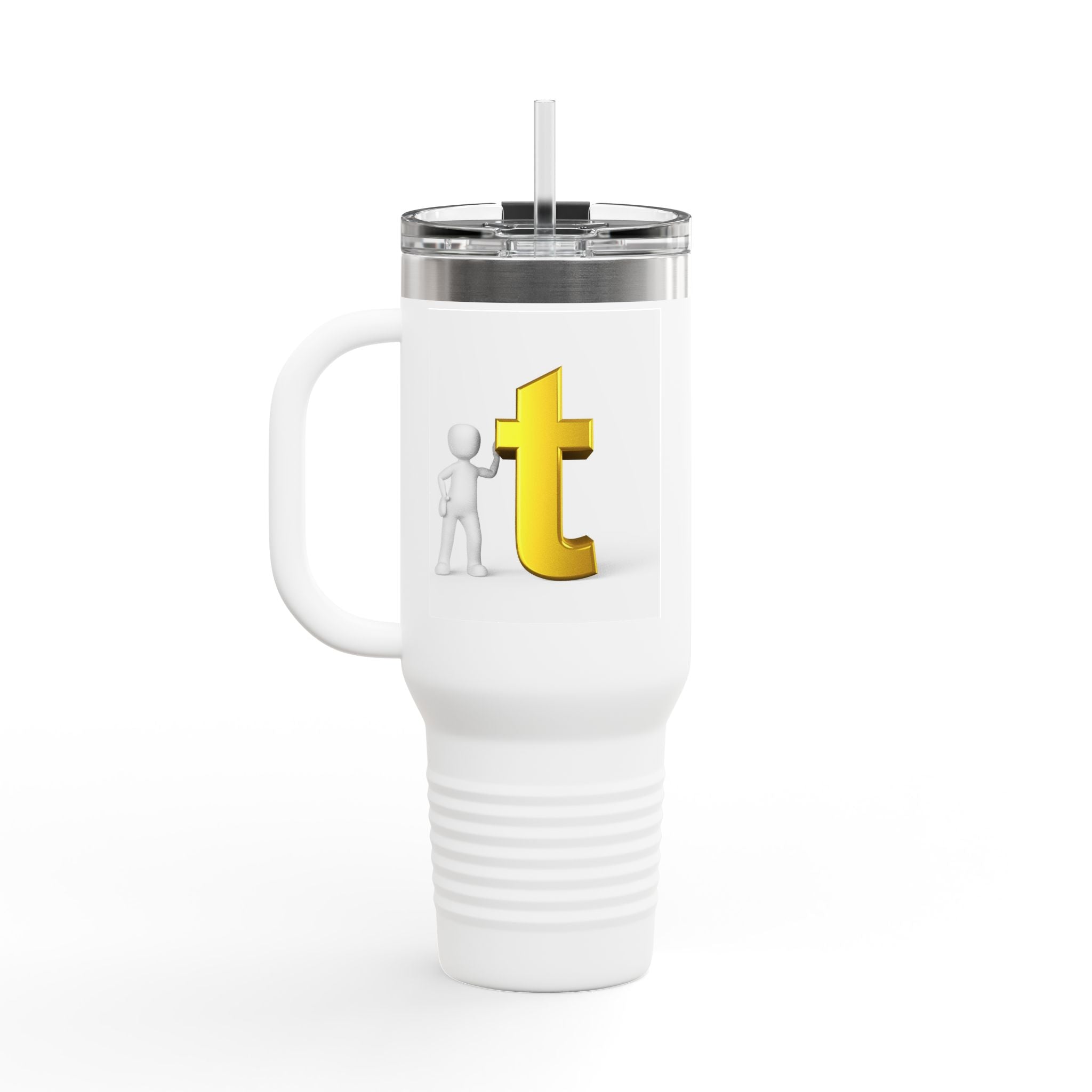 3D Stick Figure with Gold Letter T Insulated Travel Mug 40oz | Tall Tumbler