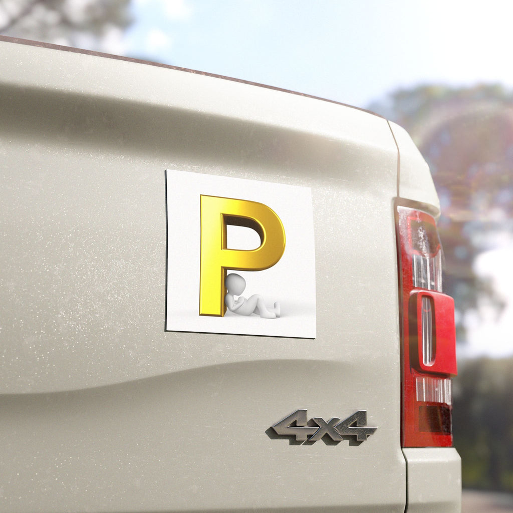 Golden Letter P with 3D Figure Car Magnet | Initial Monogram Magnet