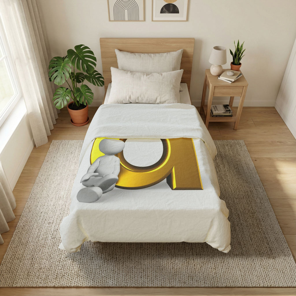 Gold Letter d with Sitting Figure Cotton Duvet Cover