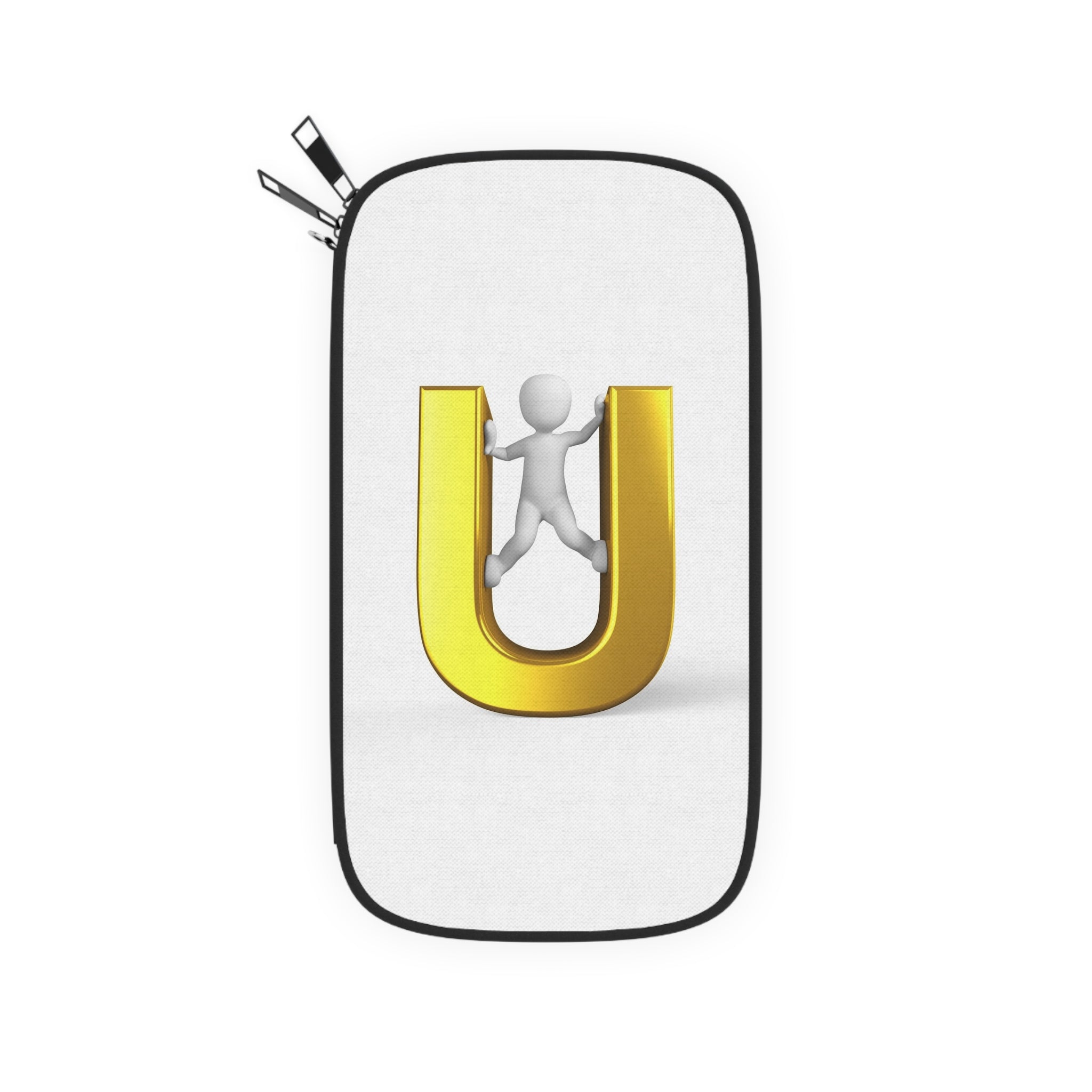 Stick Figure Escaping Gold Letter U Passport Wallet | Funny Travel Accessory
