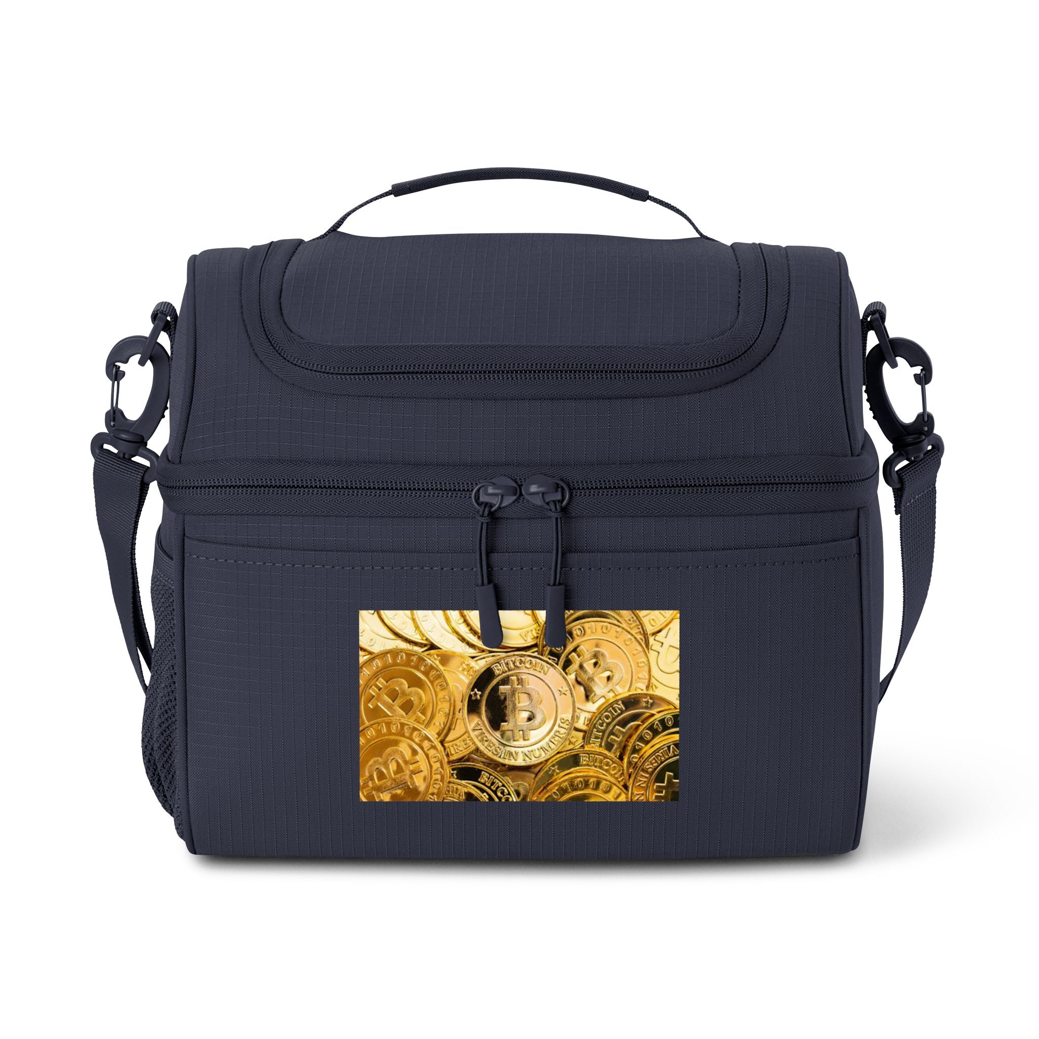 Golden Bitcoin Cooler Bag | Steampunk Mechanical Timepiece Print