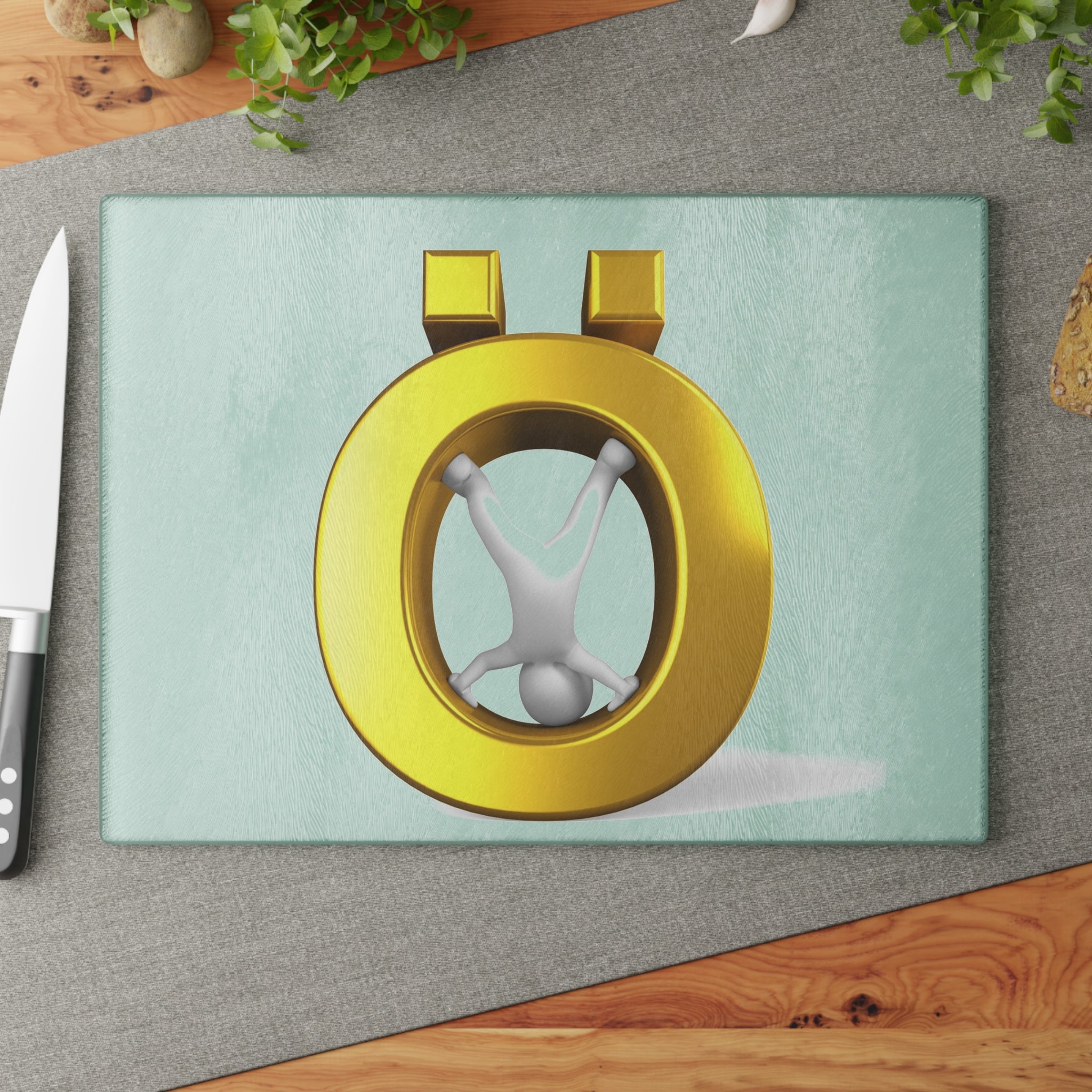Gold Letter Ö Figure Glass Cutting Board | 3D Minimalist Kitchen Decor