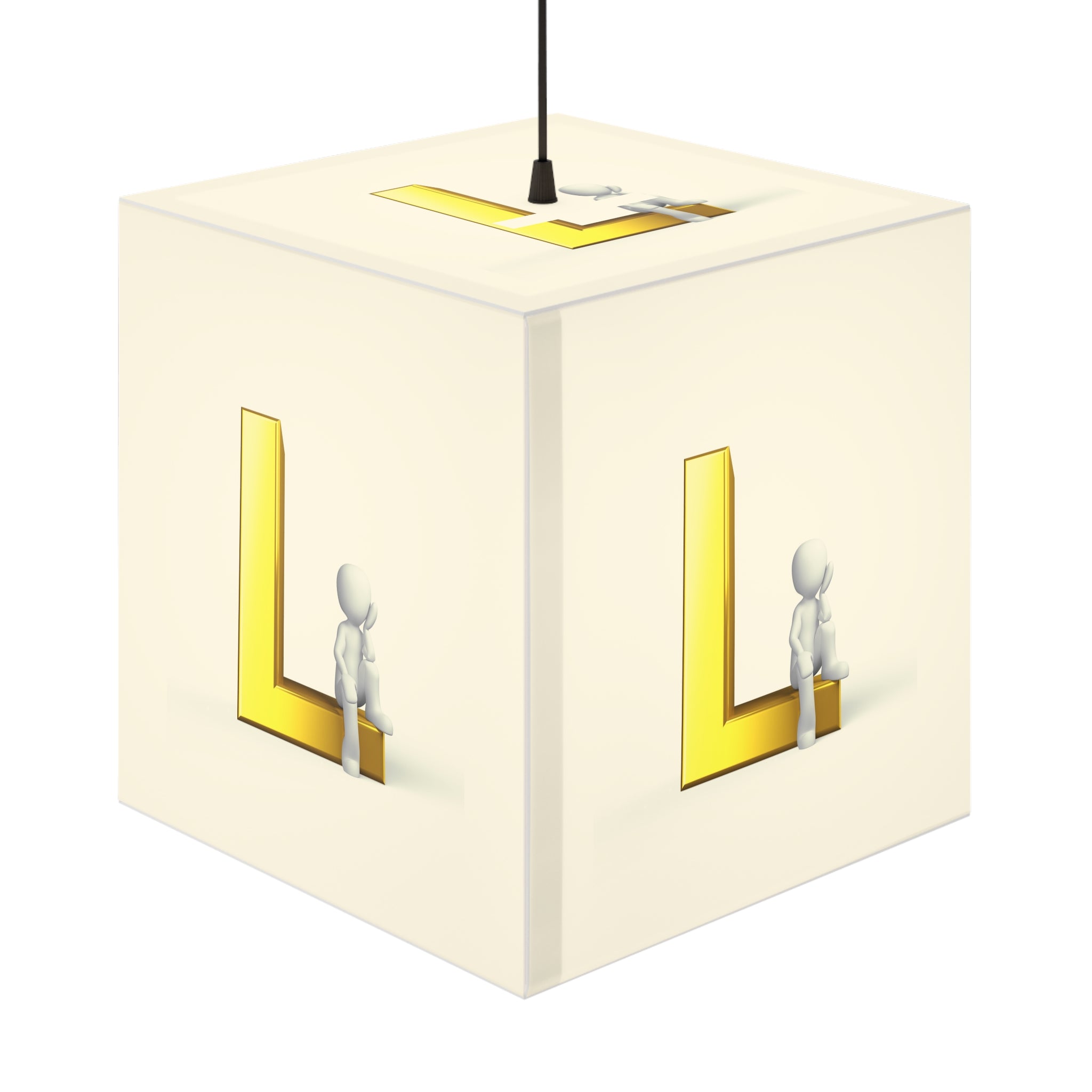 Lampe Cube Lumineux 3D Bonhomme Allumette avec Lettre L Dorée | Accent Moderne pour Chambre d'Enfant