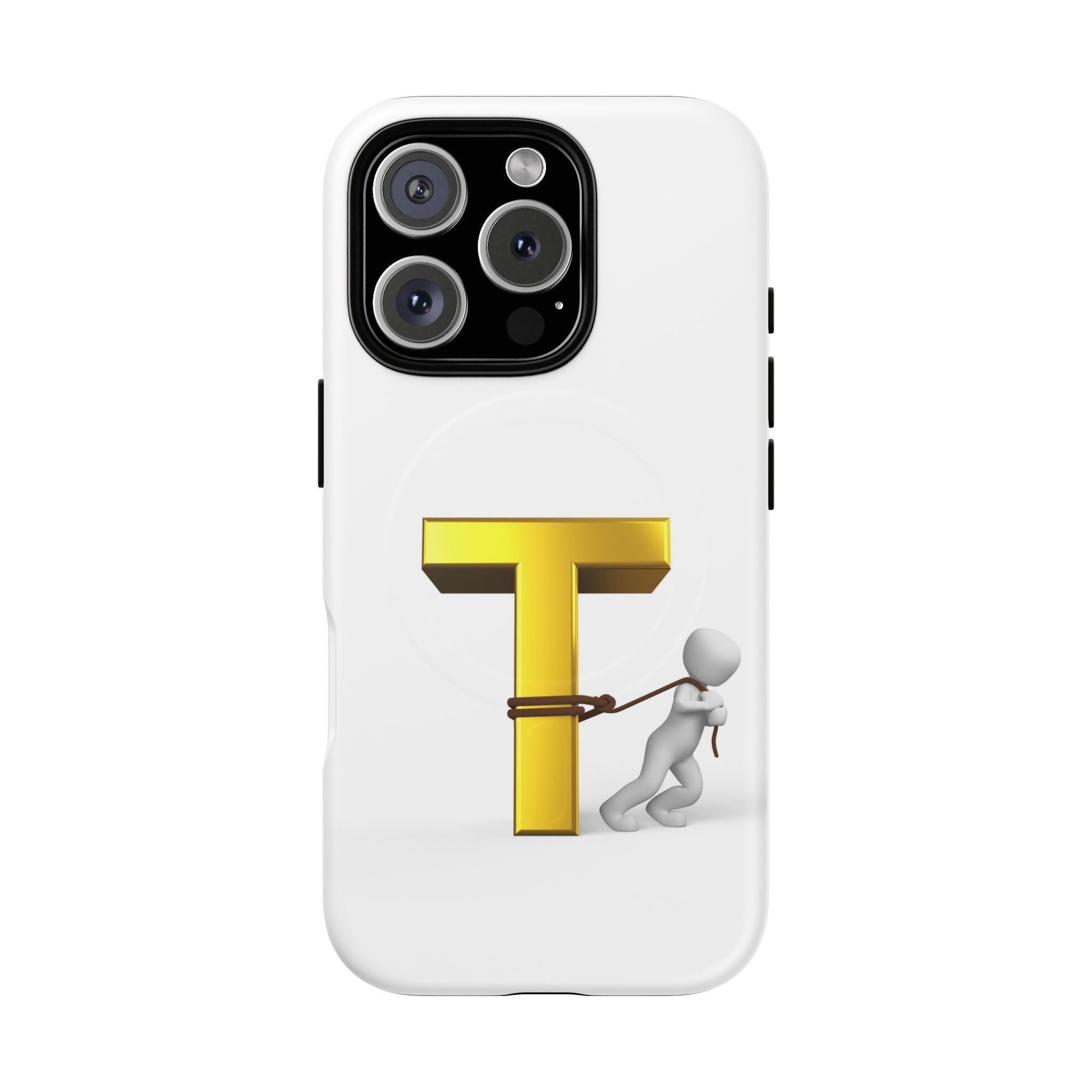 Coque de téléphone Lettre T en or avec personnage tirant | Coque magnétique résistante