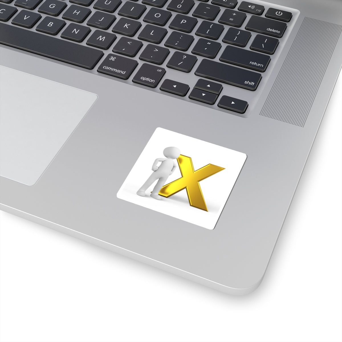 Gold X with 3D Stick Figure Kiss-Cut Stickers | Alphabet Letter Decal
