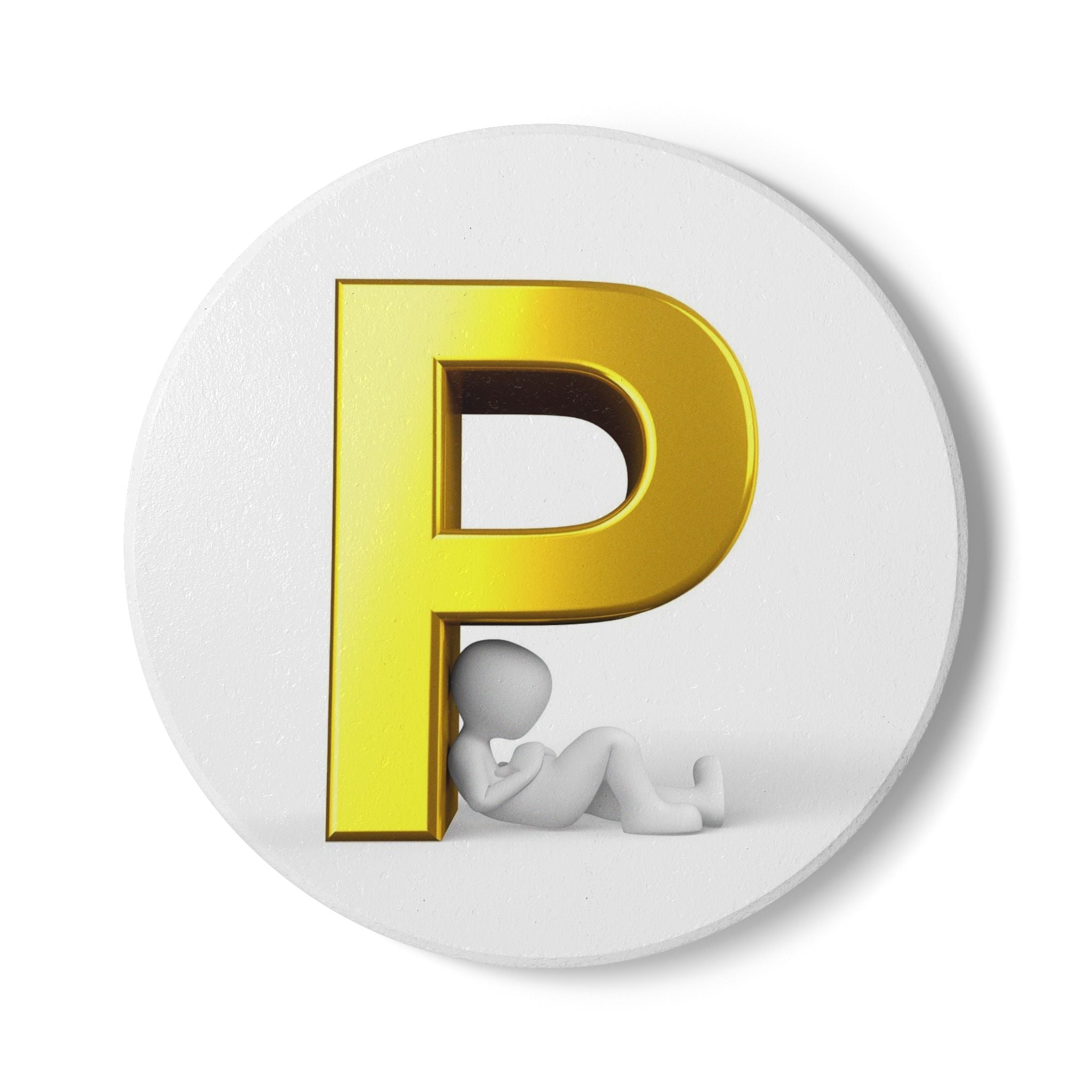 Gold Letter P Monogram Ceramic Coaster | Alphabet Initial Coaster