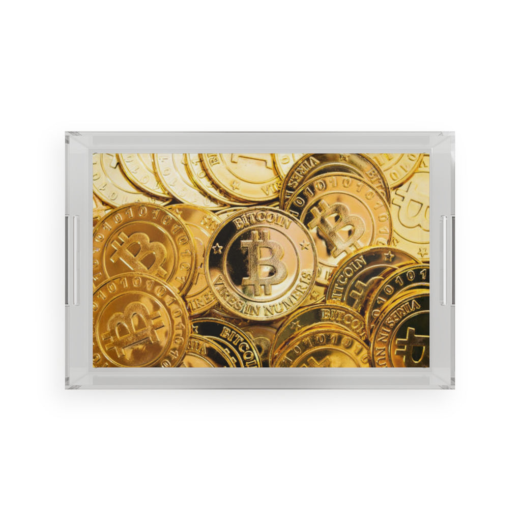 Bitcoin Coin Pattern Acrylic Serving Tray | Cryptocurrency Decor