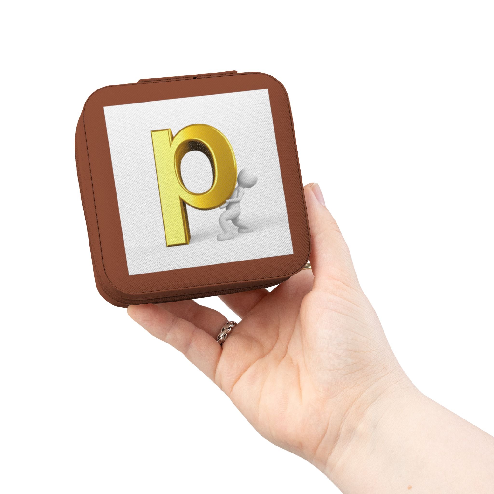 Trousse de voyage pour bijoux avec monogramme lettre P dorée | Organisateur compact rose