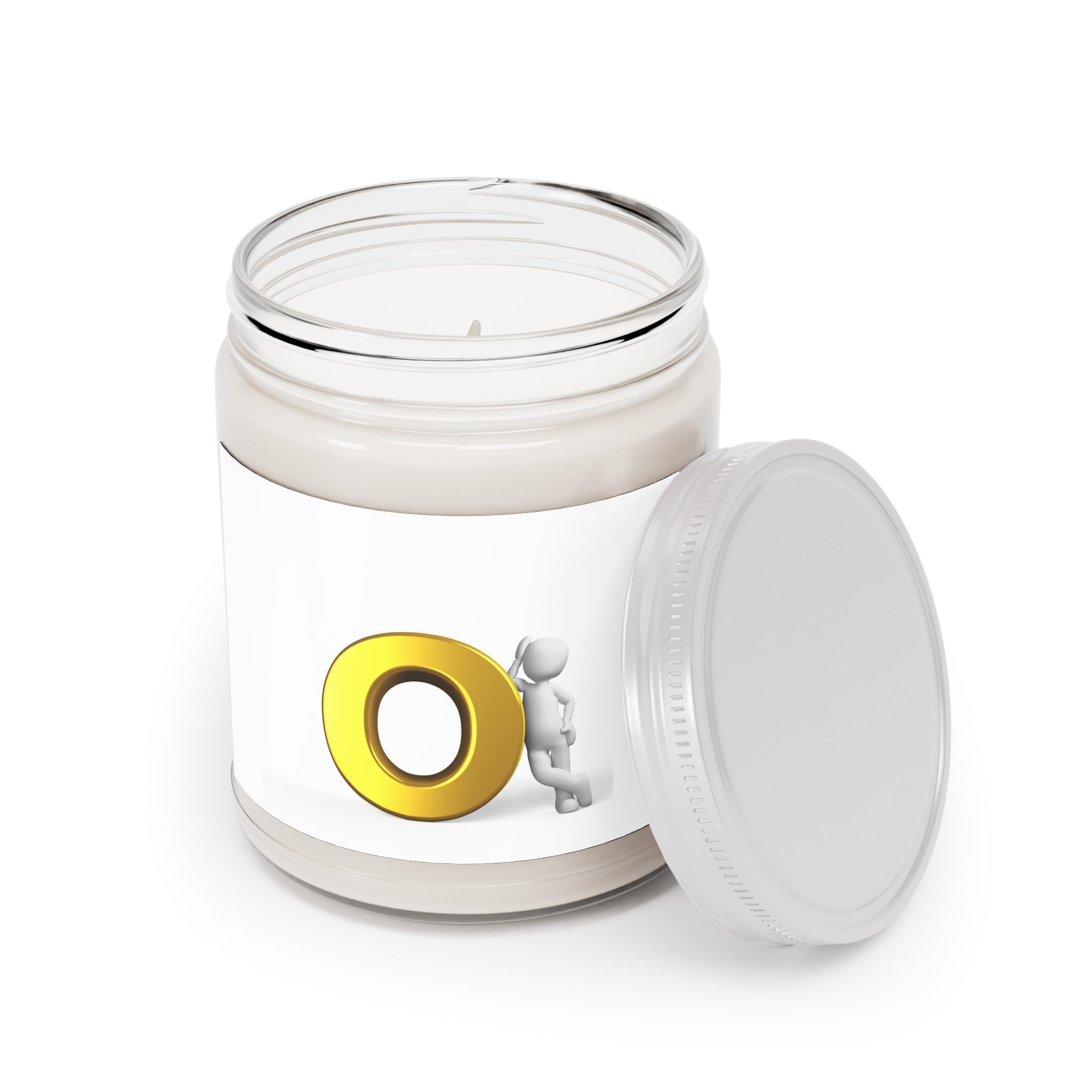 Gold O Letter Leaning Character Candle | 9oz Soy Jar with White Lid