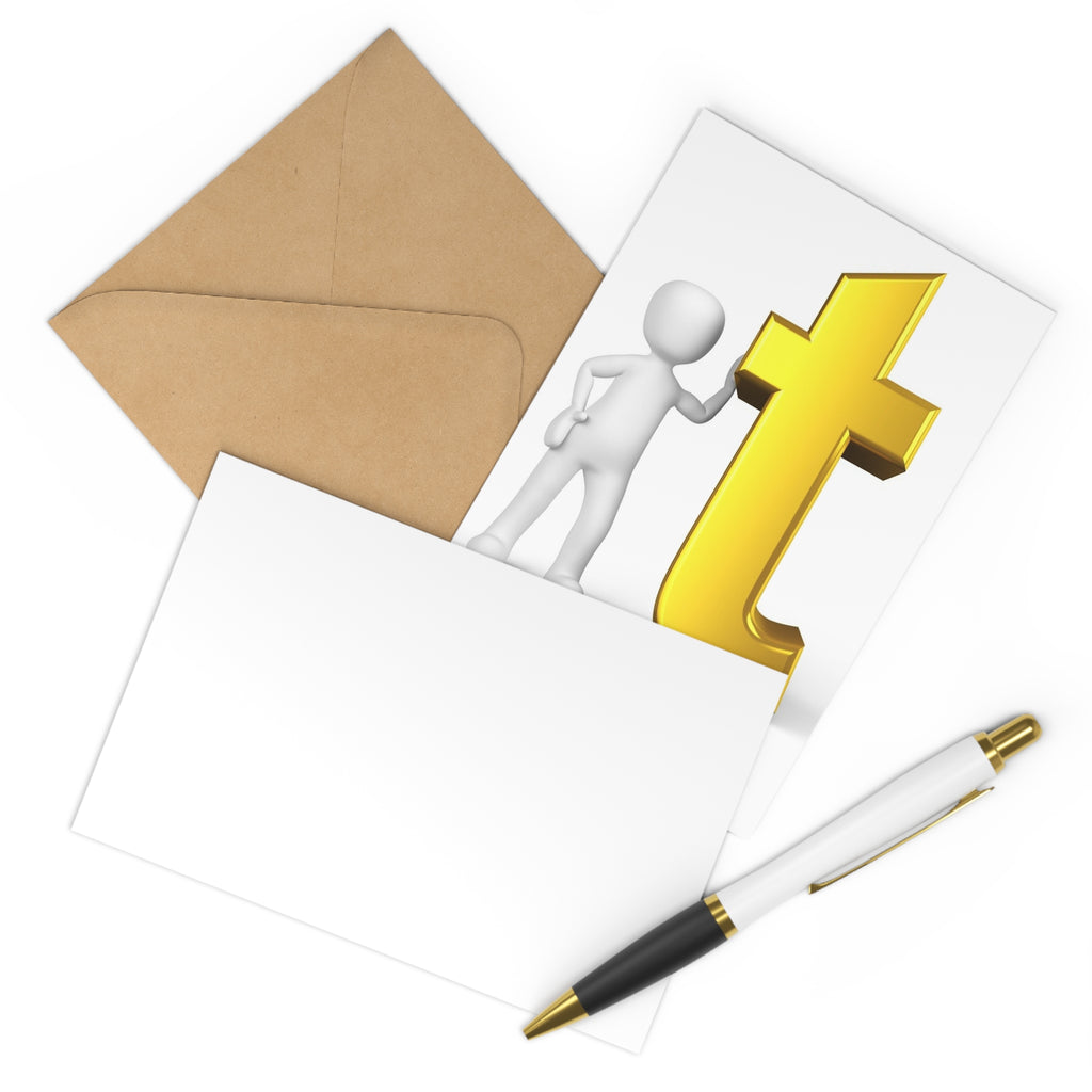 3D Gold Letter T with Figure Postcards | 7 pcs