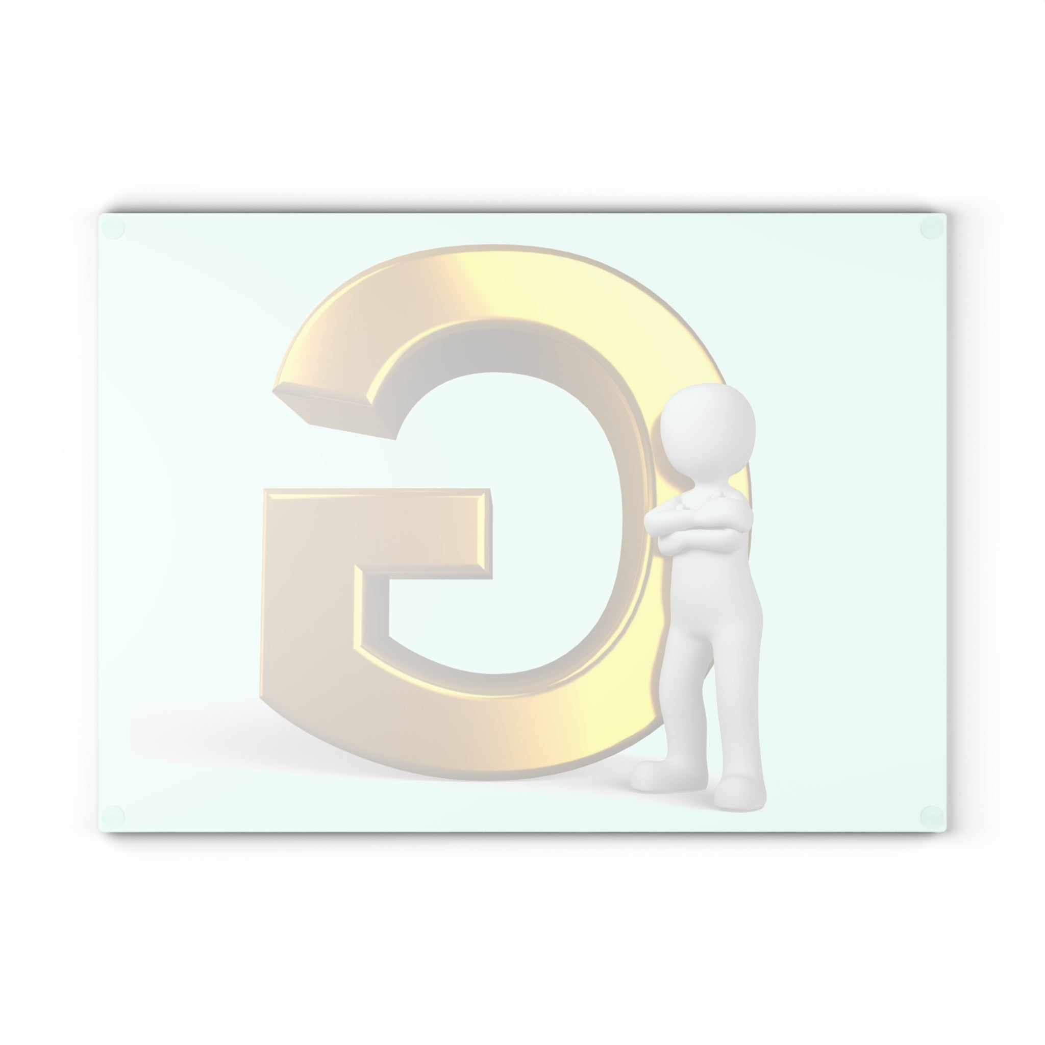 Gold Letter G with 3D Figure Glass Cutting Board | Monogram Initial Kitchen