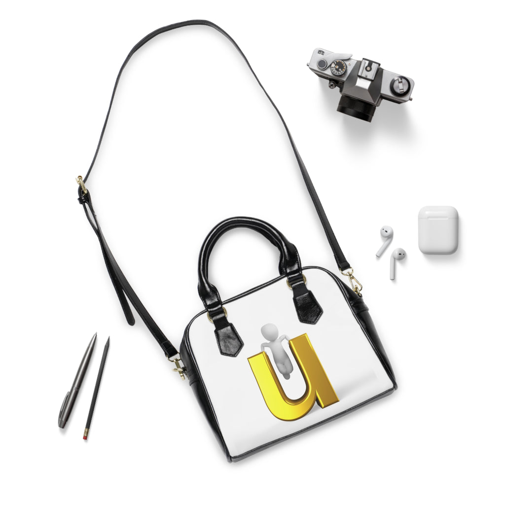 3D Character with Gold Letter U Shoulder Handbag | Monogram Initial Purse