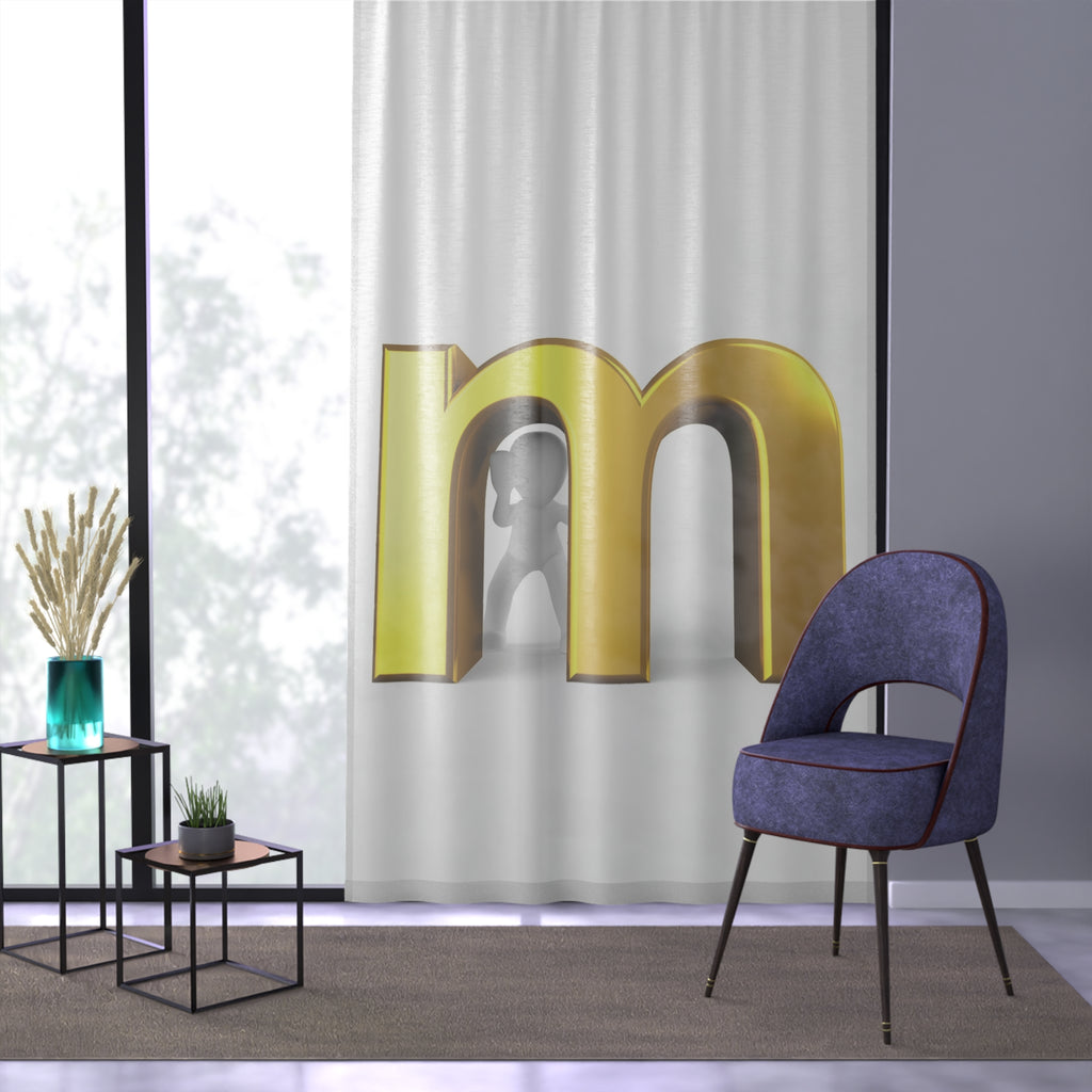 Gold Metallic Letter M Window Curtain | Monogram Initial Curtain Panel