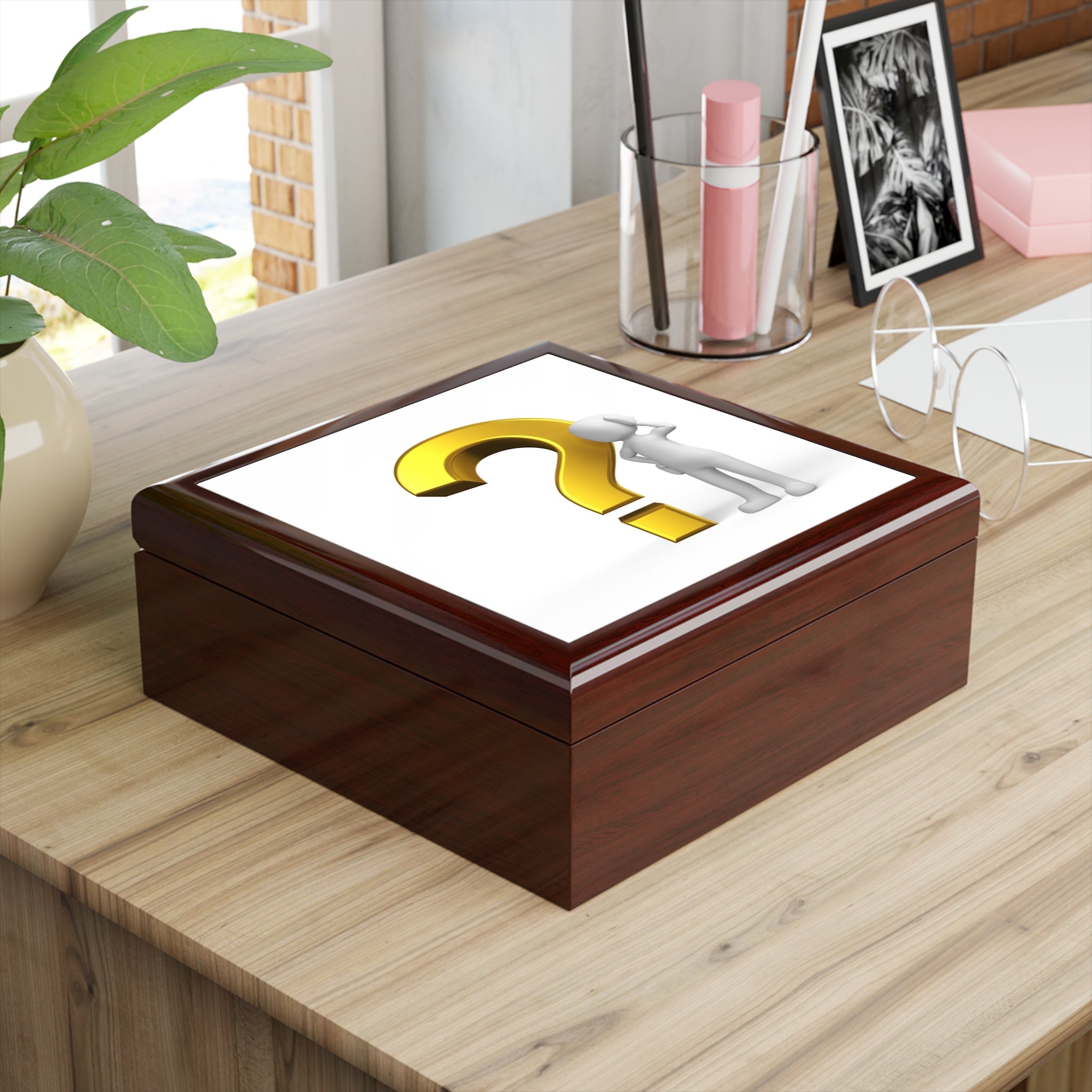 3D Question Mark Figure Jewelry Box | Black Keepsake Trinket Box