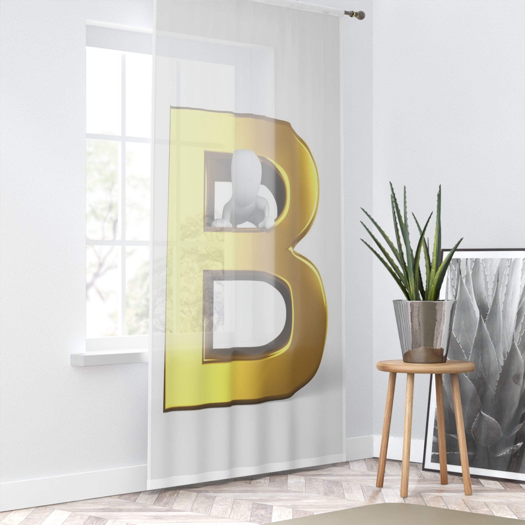 Gold Letter B Window Curtain | Monogram Initial Home Decor