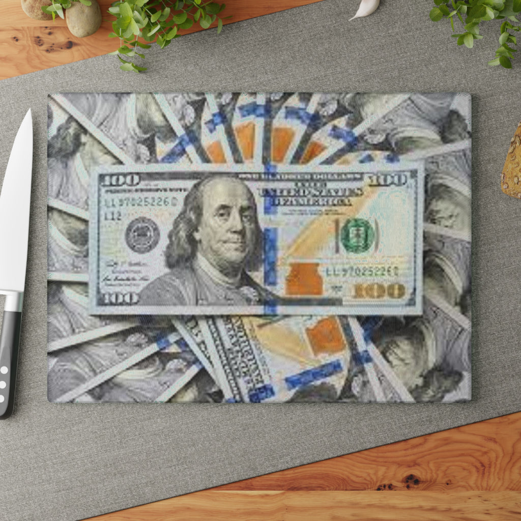 Stack of 100 Bills Glass Cutting Board | Money Pattern Kitchen Decor
