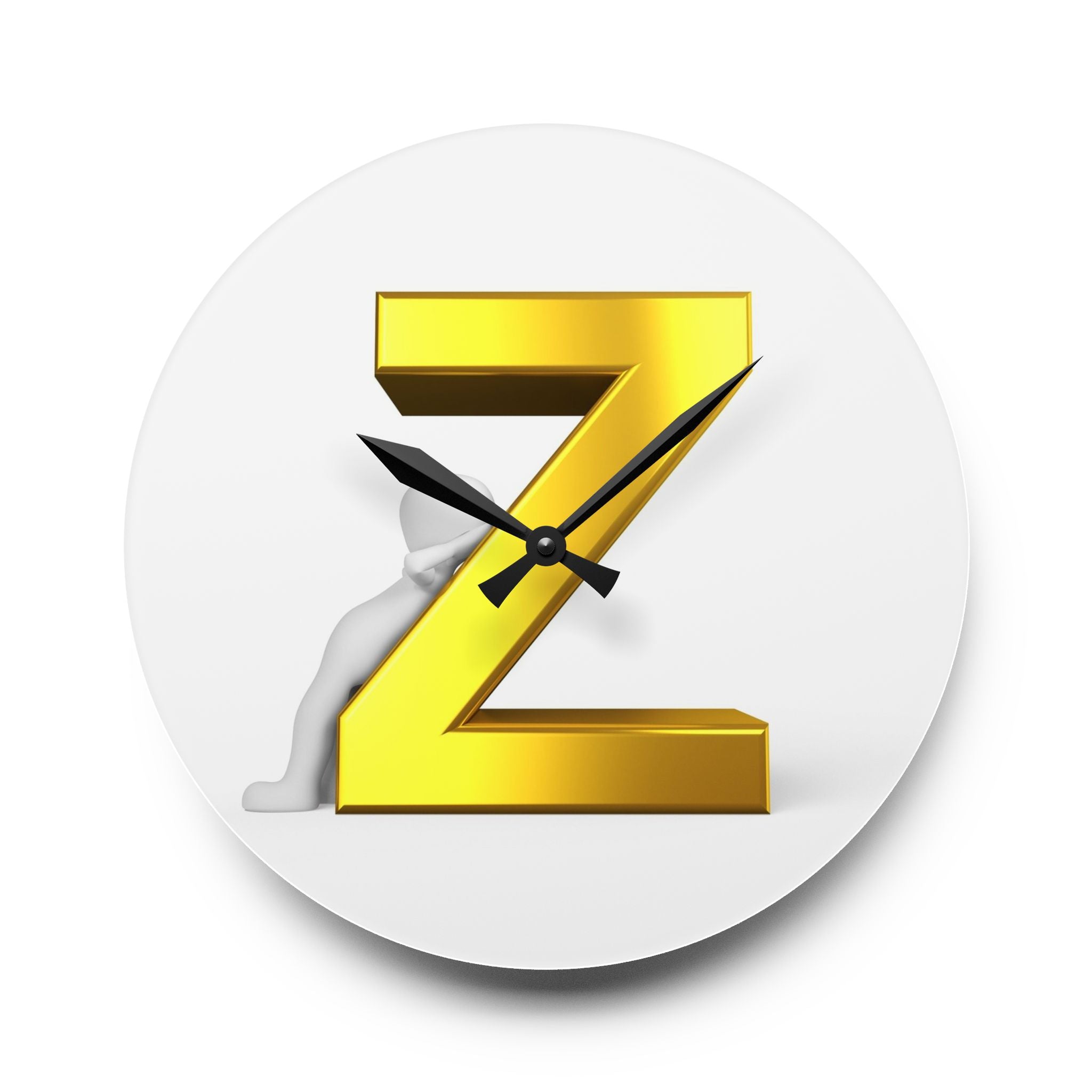 Horloge murale acrylique 3D dorée avec lettre Z | Décoration Initiale Monogramme