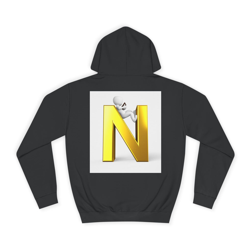 Gold 3D Letter N with Climbing Figure Hoodie | Initial Monogram Pullover