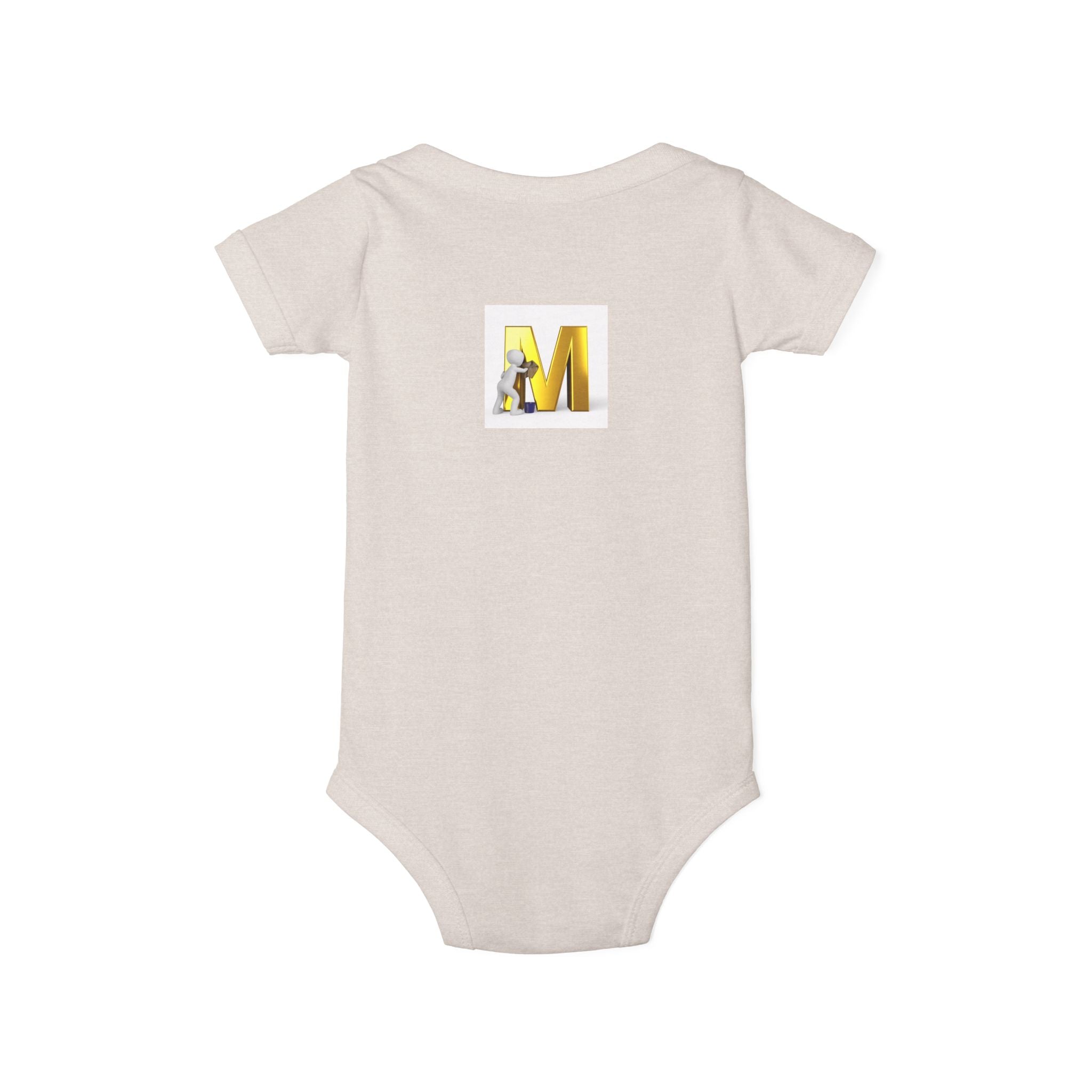 Yellow Letter M with Mouse Onesie | Baby Monogram Initial Infant Bodysuit