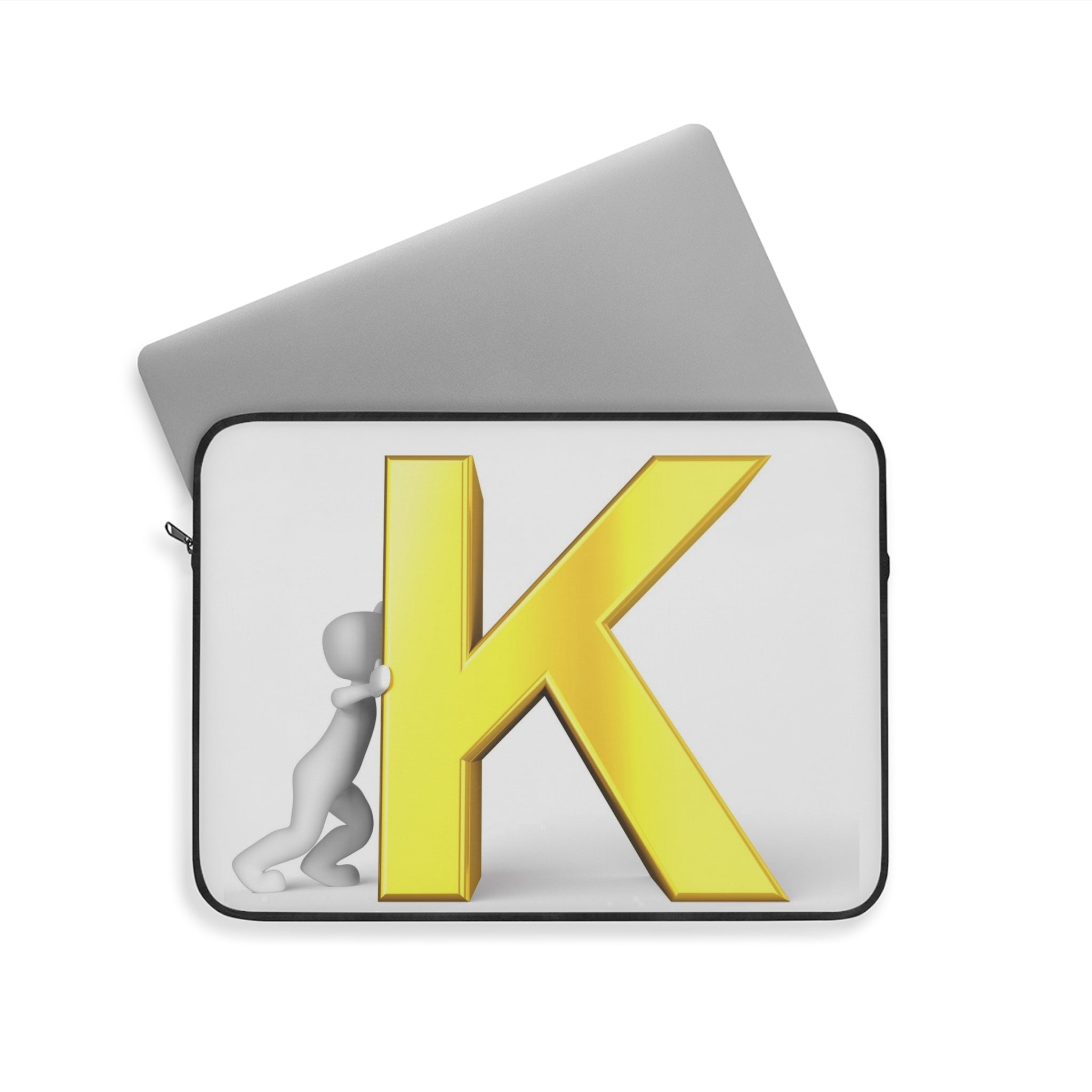 Yellow 3D Letter K with Figure Laptop Sleeve | Initial Monogram