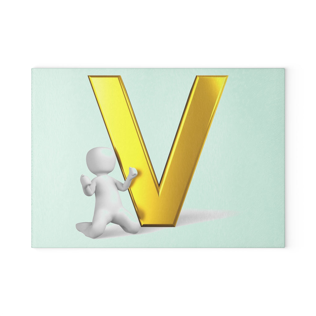 Gold Letter V with 3D Person Glass Cutting Board | Monogram Kitchen Décor