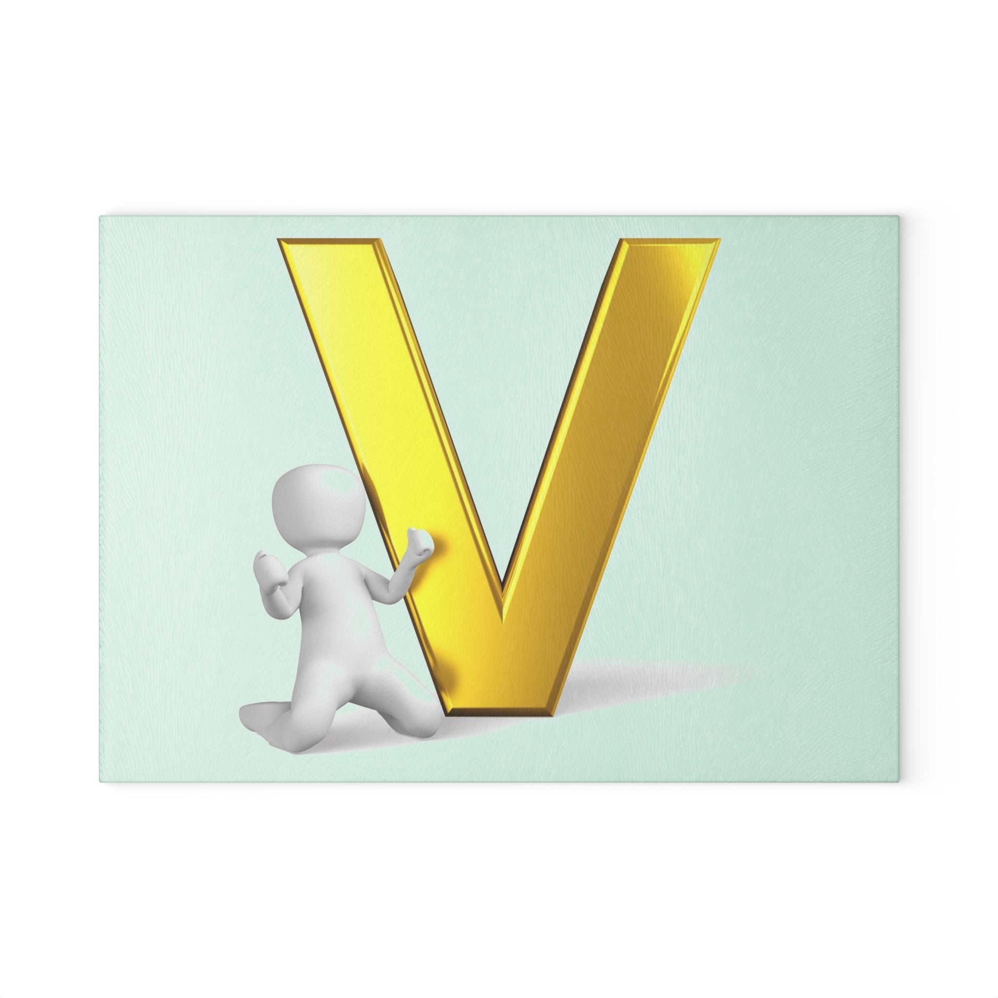 Gold Letter V with 3D Person Glass Cutting Board | Monogram Kitchen Décor