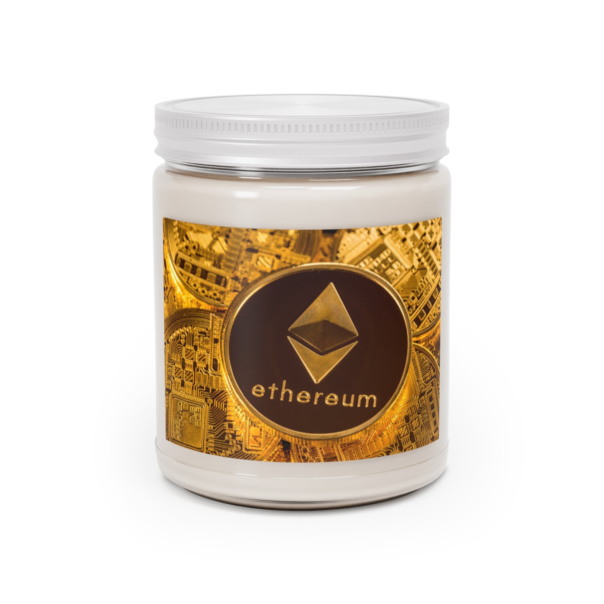 Bougie en cire de soja Ethereum Coin Graphic Candle, pot de 9oz