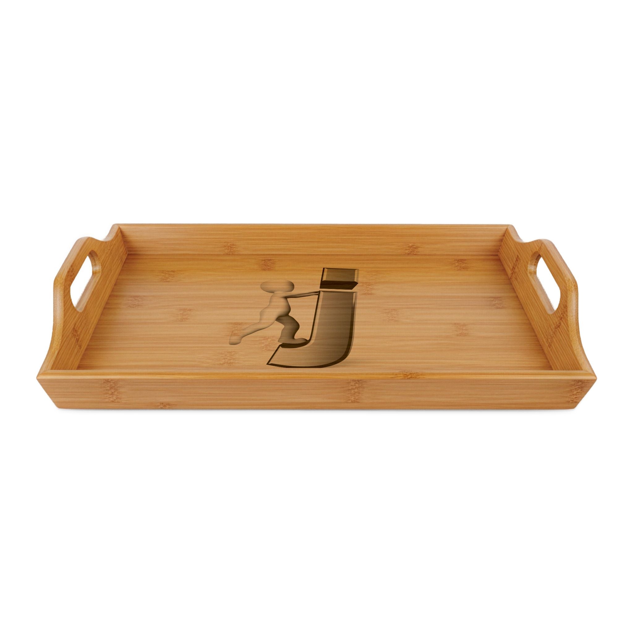 Stick Figure Holding Letter J Bamboo Serving Tray | Engraved Monogram