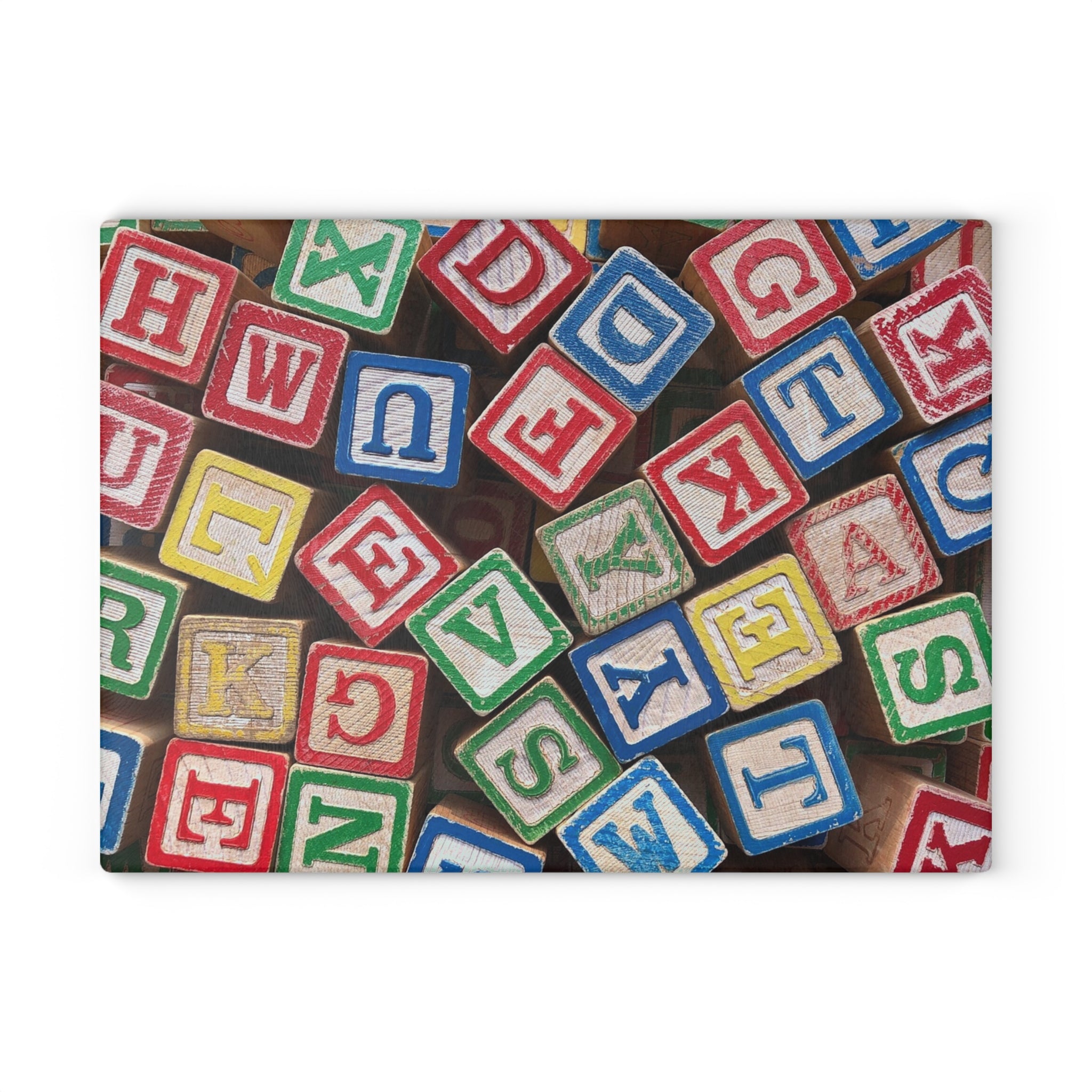 Vintage Wooden Alphabet Blocks Glass Cutting Board | Kids Nursery Decor