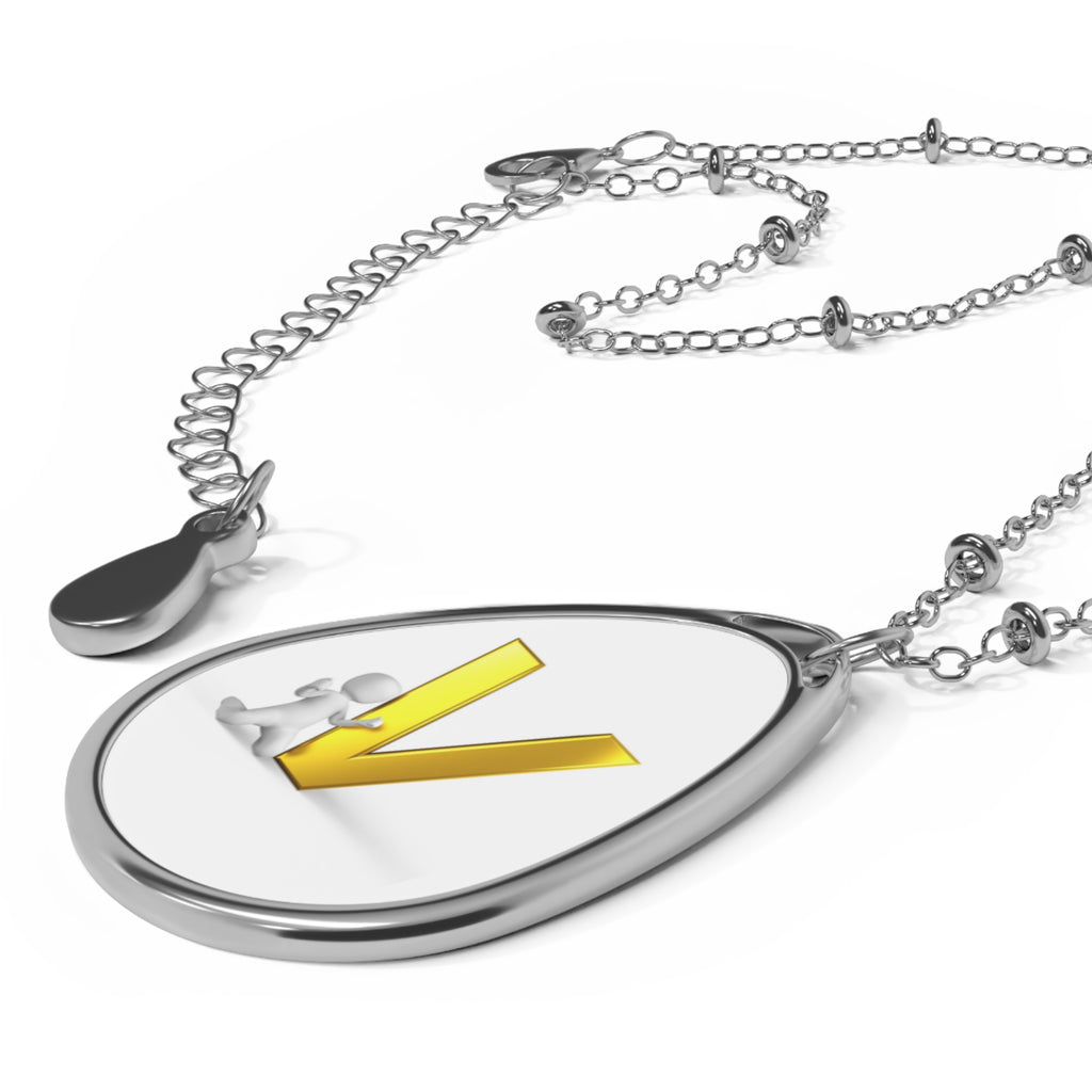 Personalized Oval Initial Necklace — Gold Letter V Pendant