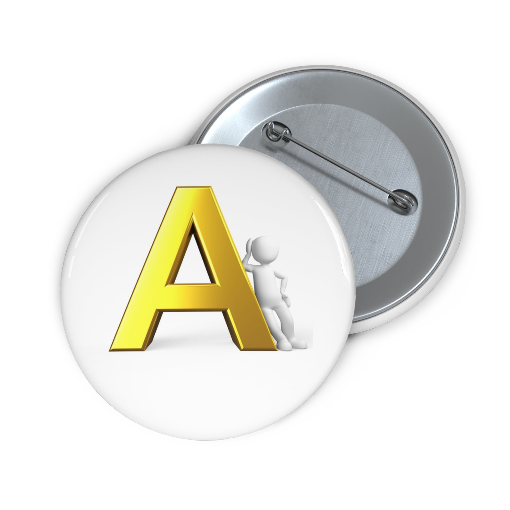 Bouton épingle lettre A en 3D jaune | Badge monogramme initial