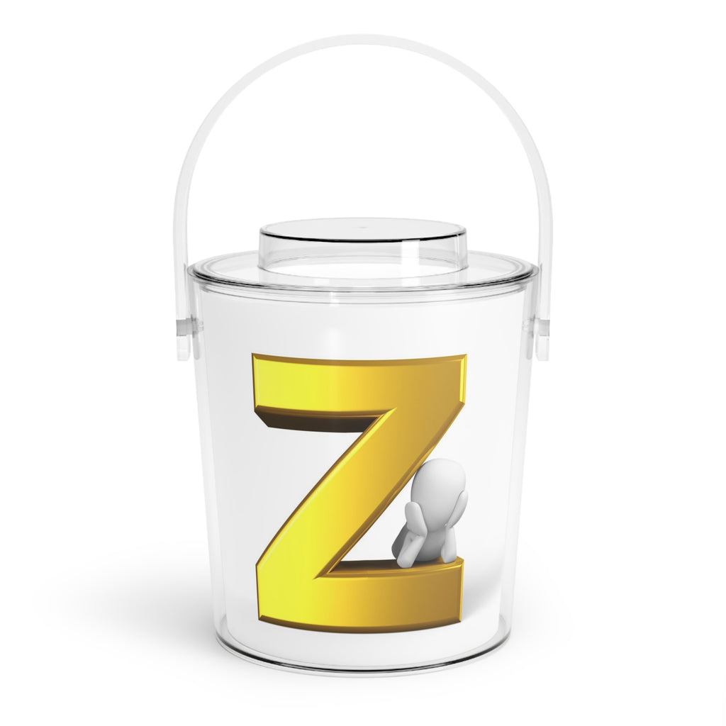 Gold Letter Z Monogram Ice Bucket with Tongs | Personalized Initial Decor