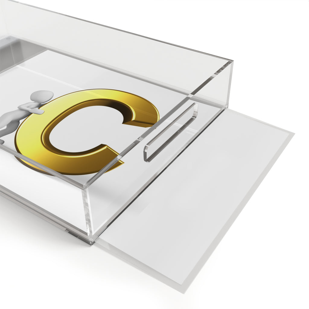 Gold Letter C Monogram Acrylic Serving Tray | Initial C Decorative Tray