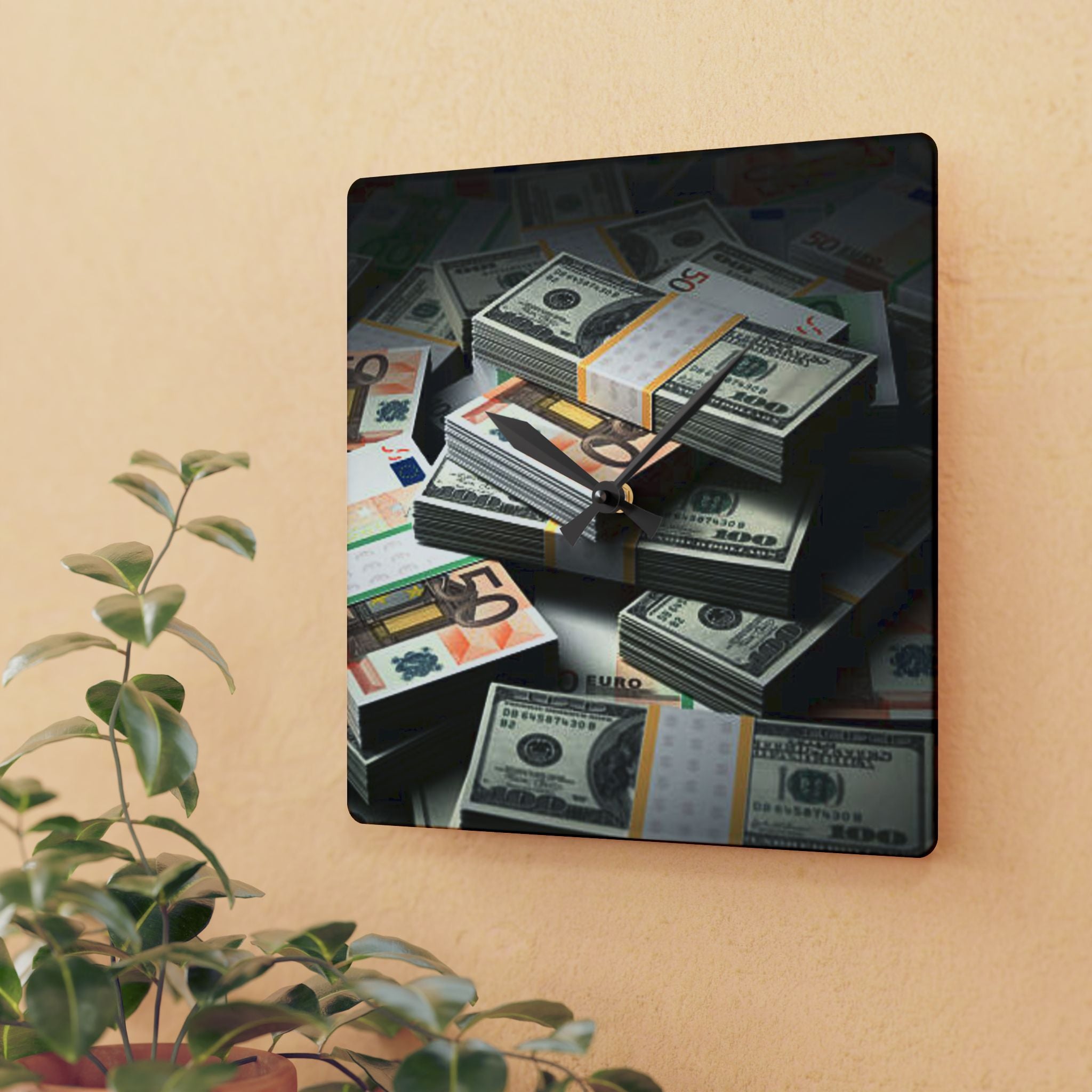Stacks of Cash Acrylic Wall Clock | Money Stack Clock, Finance Decor