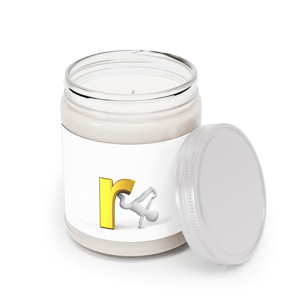 Yellow Letter R with Figure Illustration Soy Candle | 9oz Jar