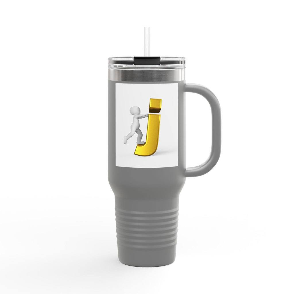 3D Stick Figure Pushing Letter J Travel Mug | 40oz Insulated Tumbler
